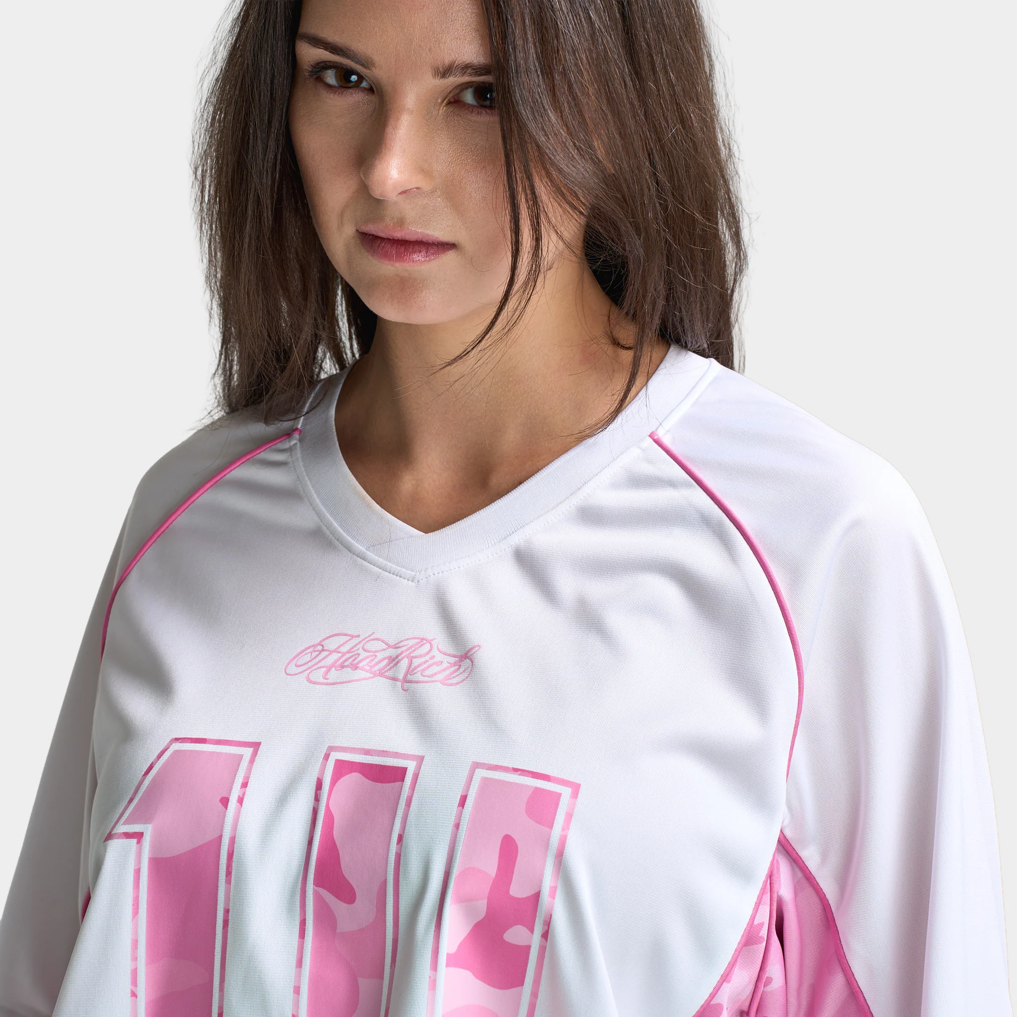 Hoodrich Oversized V Neck Raglan Jersey  White / Lilac Sachet - Pink Cam - Image 3