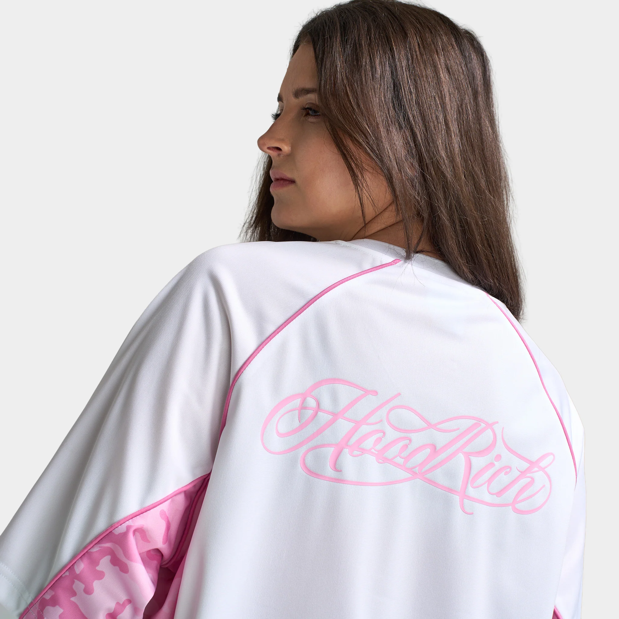 Hoodrich Oversized V Neck Raglan Jersey  White / Lilac Sachet - Pink Cam - Image 4