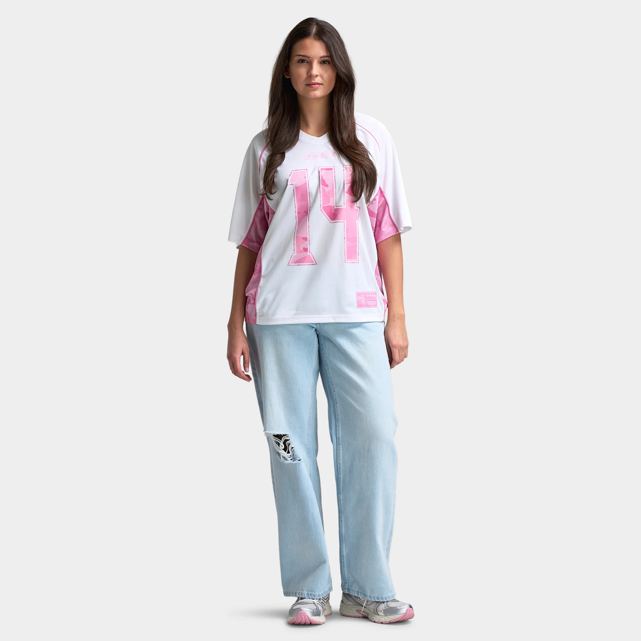 Hoodrich Oversized V Neck Raglan Jersey  White / Lilac Sachet - Pink Cam - Image 5