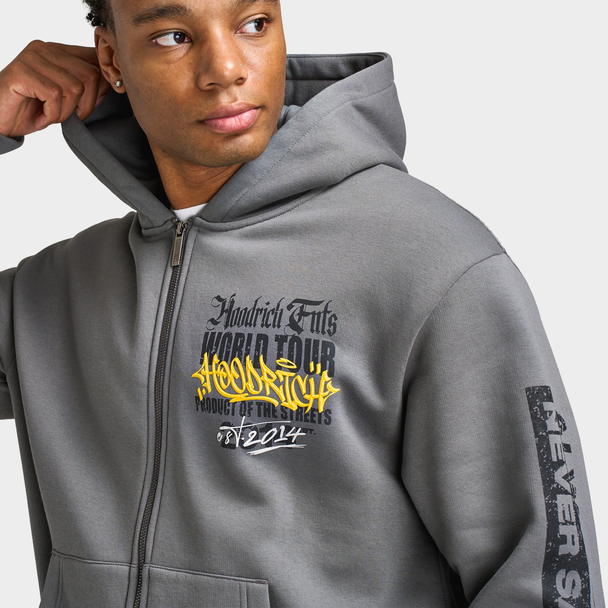 Hoodrich Stamp Tour V2 - Oversized Zip Through Hoodie / Grey - Image 4