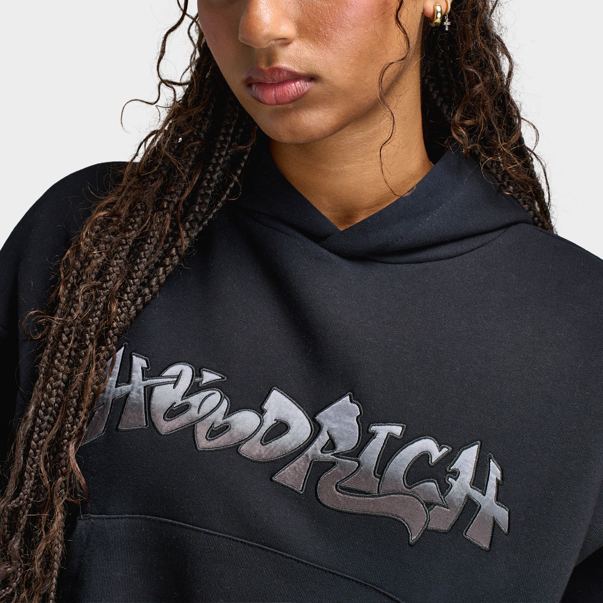 Hoodrich Women's Boxy Hoodie With Satin Applique Black / Black Satin - Image 4