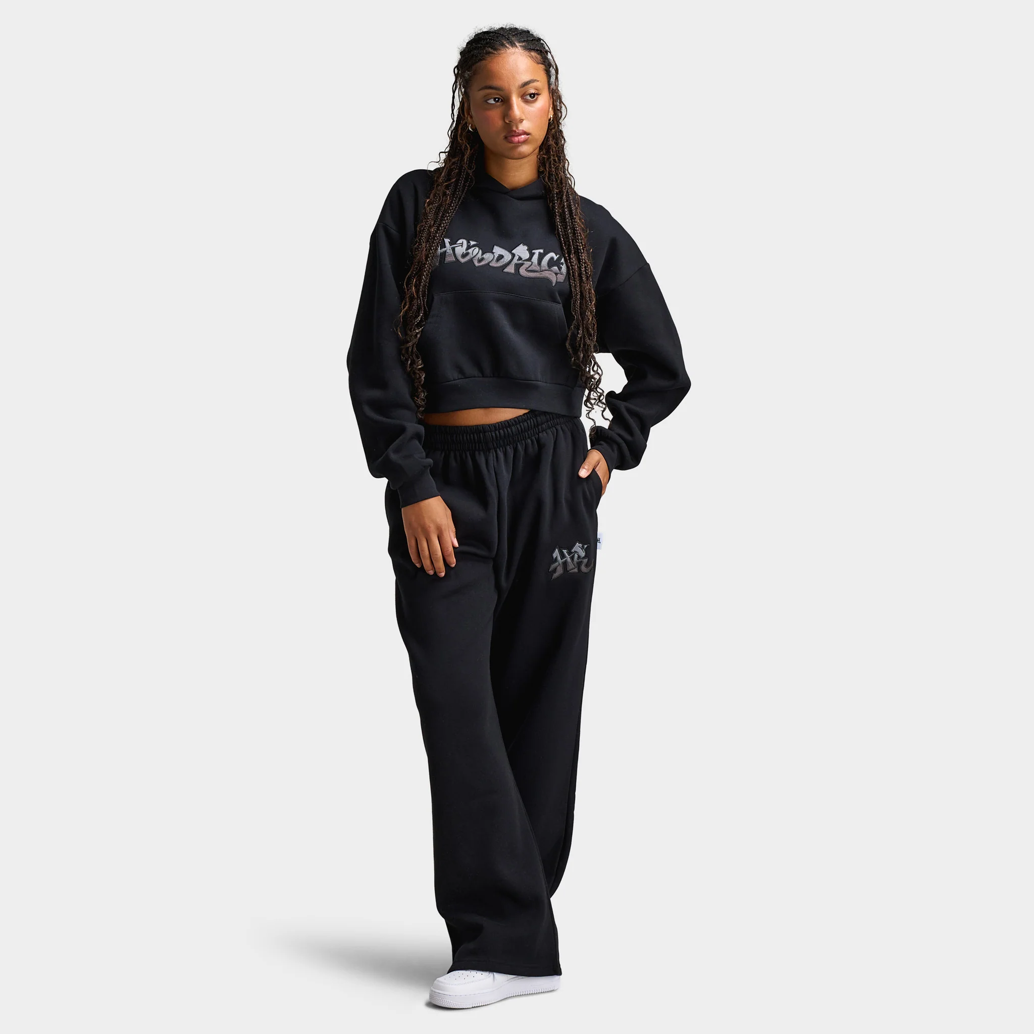 Hoodrich Women's Boxy Hoodie With Satin Applique Black / Black Satin - Image 6