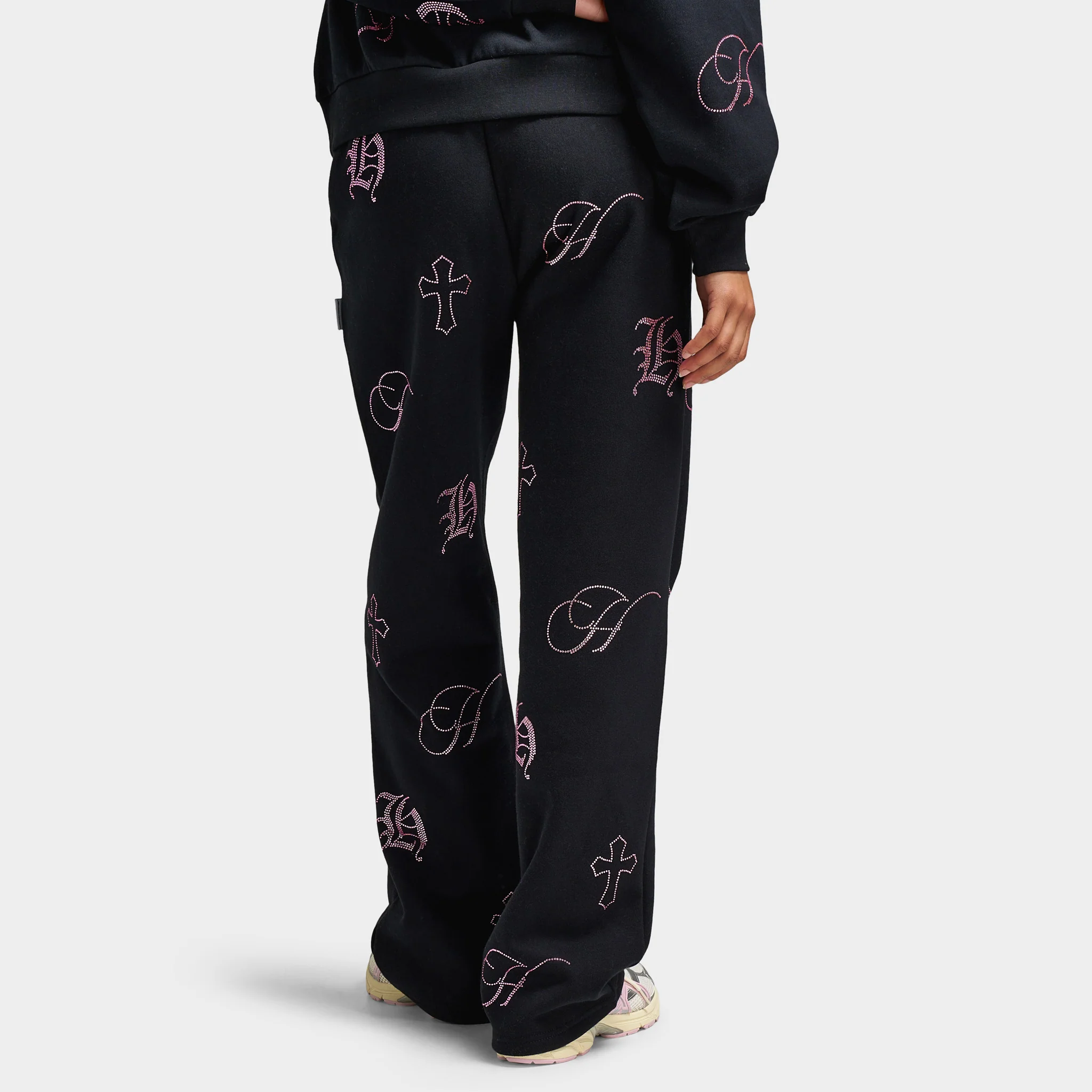 Hoodrich Women's Crystal Wide Leg Joggers Black / Pink Rhinestone - Image 2