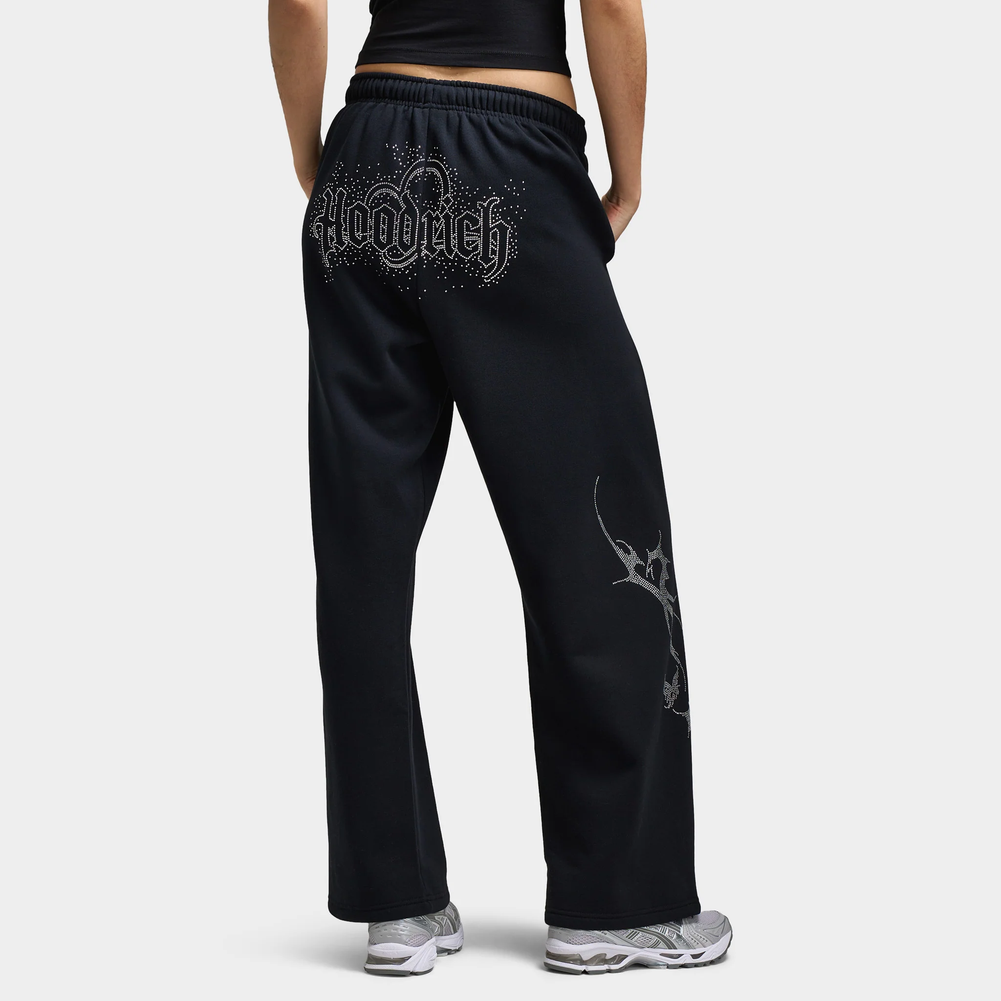 Hoodrich Women's Diffuse Oversized Wide Leg Jogger Black / Silver Rhinestones - Image 2