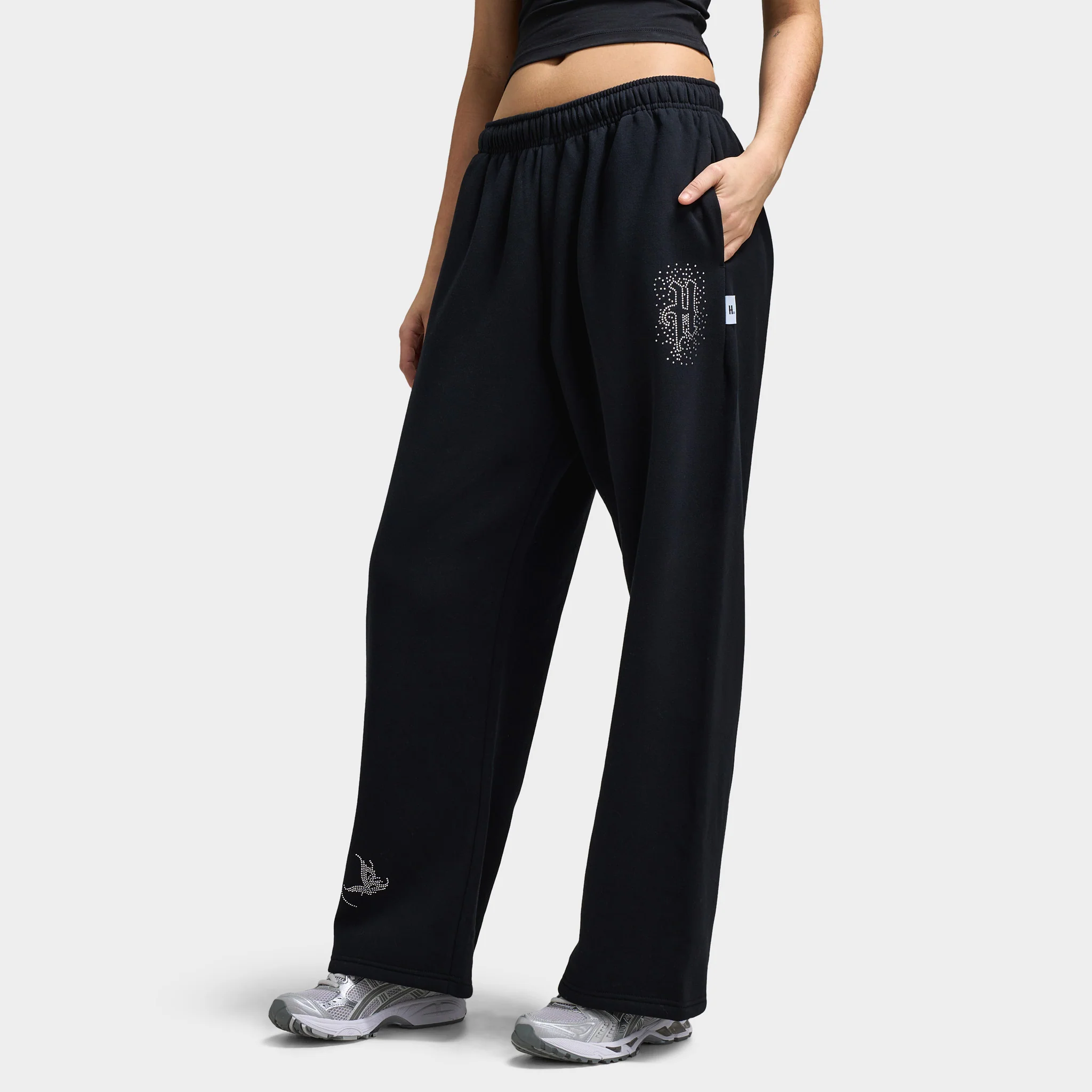 Hoodrich Women's Diffuse Oversized Wide Leg Jogger Black / Silver Rhinestones - Image 4