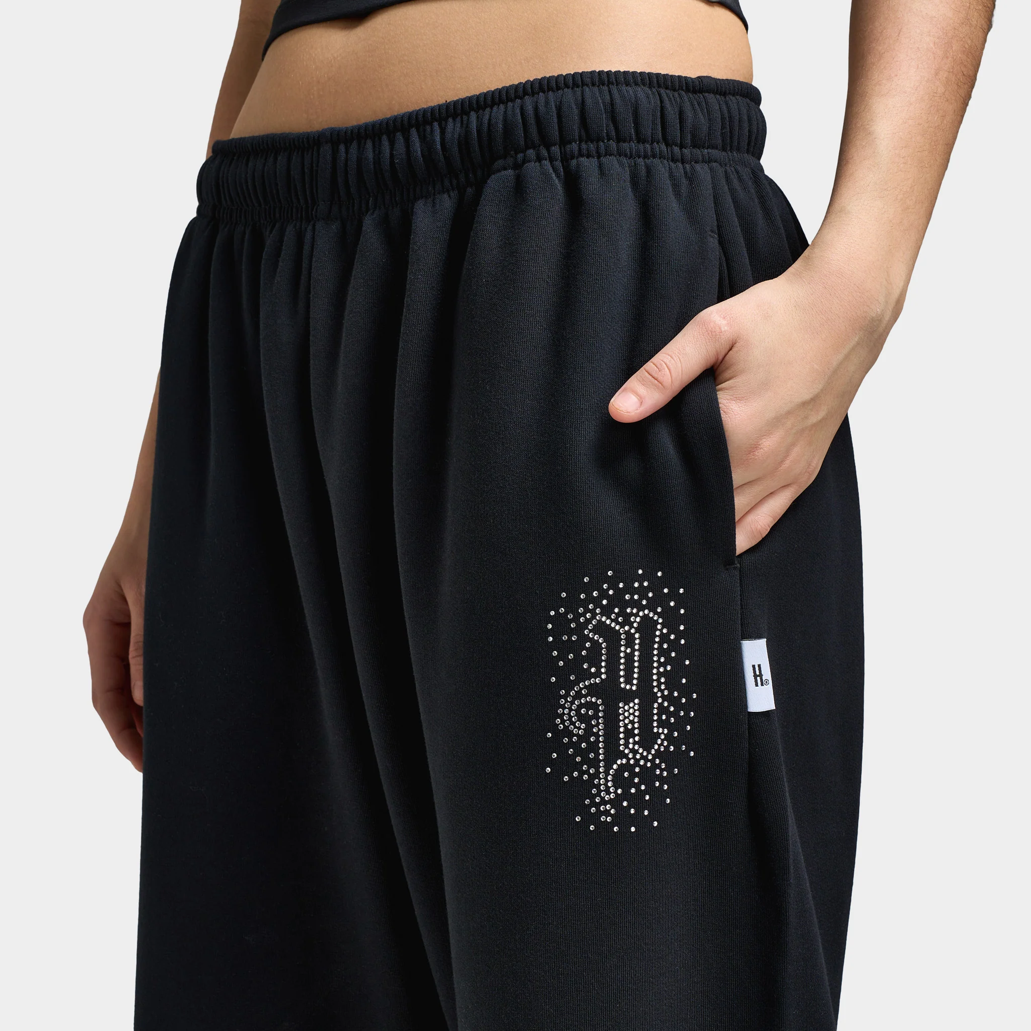 Hoodrich Women's Diffuse Oversized Wide Leg Jogger Black / Silver Rhinestones - Image 5