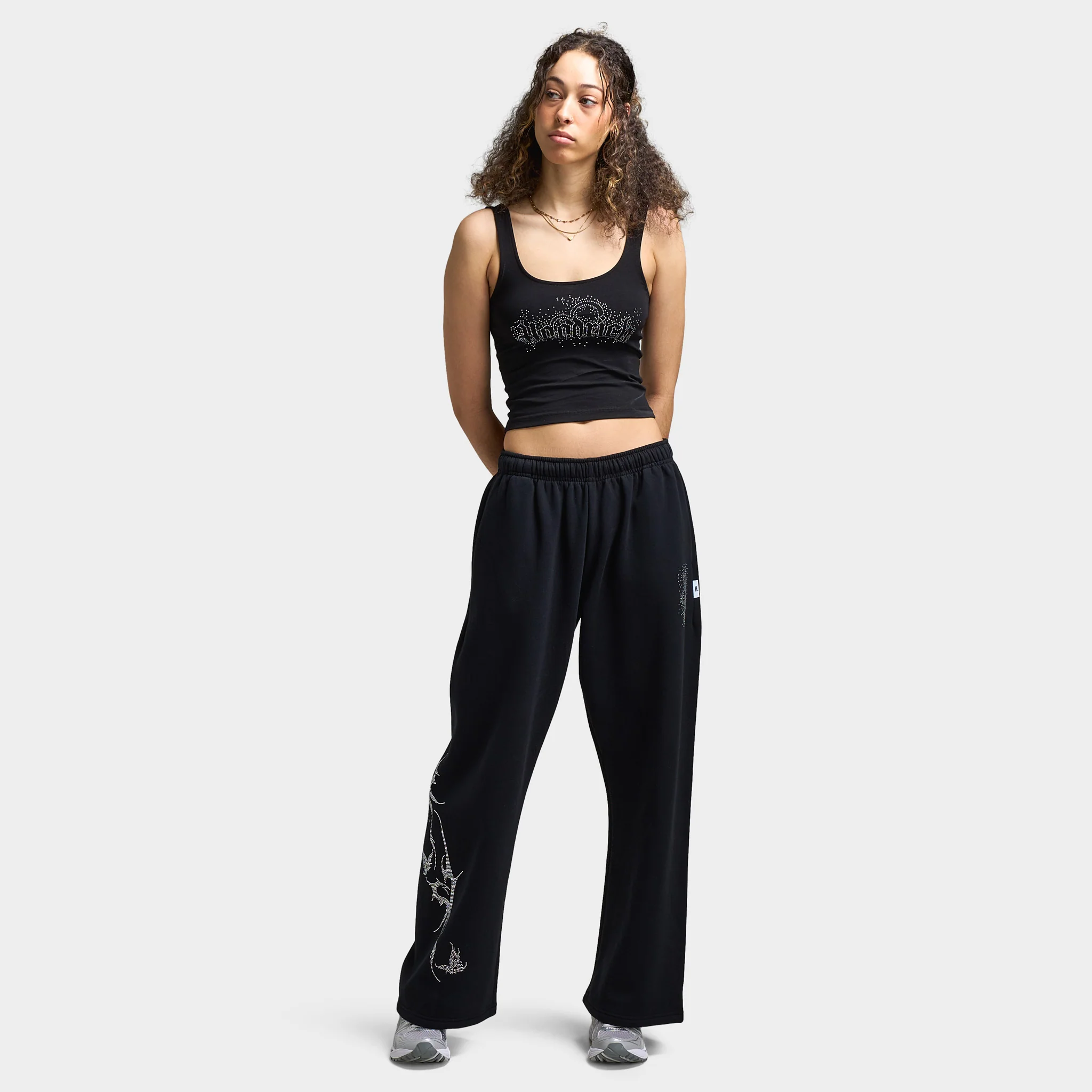 Hoodrich Women's Diffuse Oversized Wide Leg Jogger Black / Silver Rhinestones - Image 6
