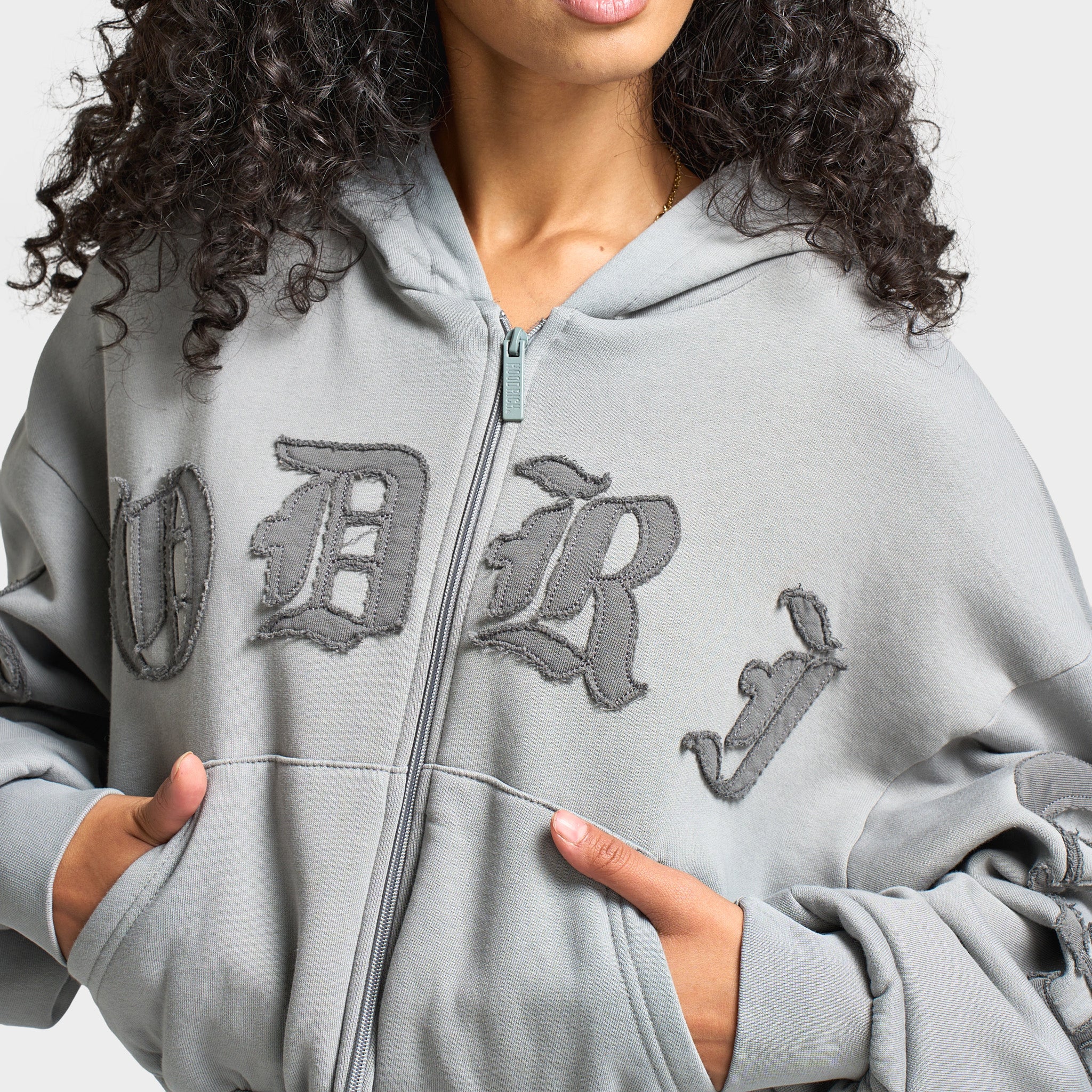 Hoodrich Women's Drea Cropped Boxy Hoodie Light Grey Marl / Lava Smoke - Image 3