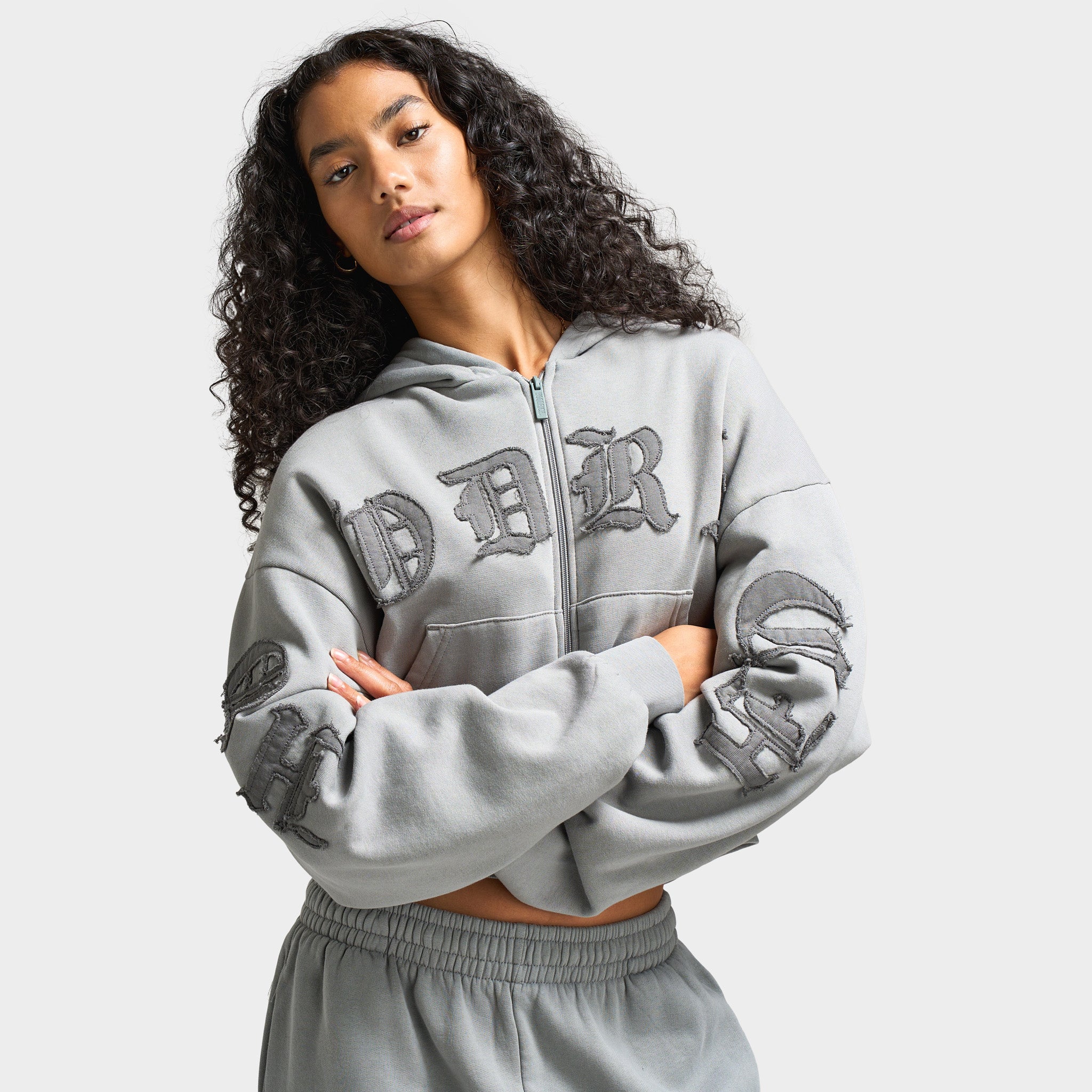 Hoodrich Women's Drea Cropped Boxy Hoodie Light Grey Marl / Lava Smoke - Image 4