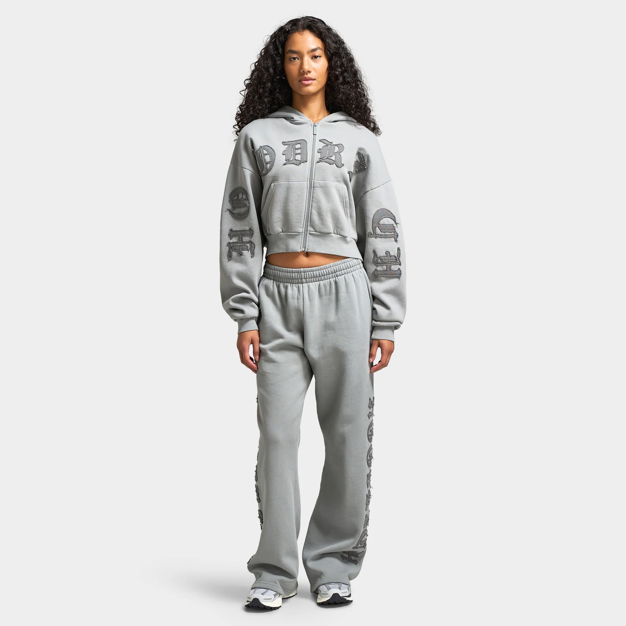 Hoodrich Women's Drea Cropped Boxy Hoodie Light Grey Marl / Lava Smoke - Image 6