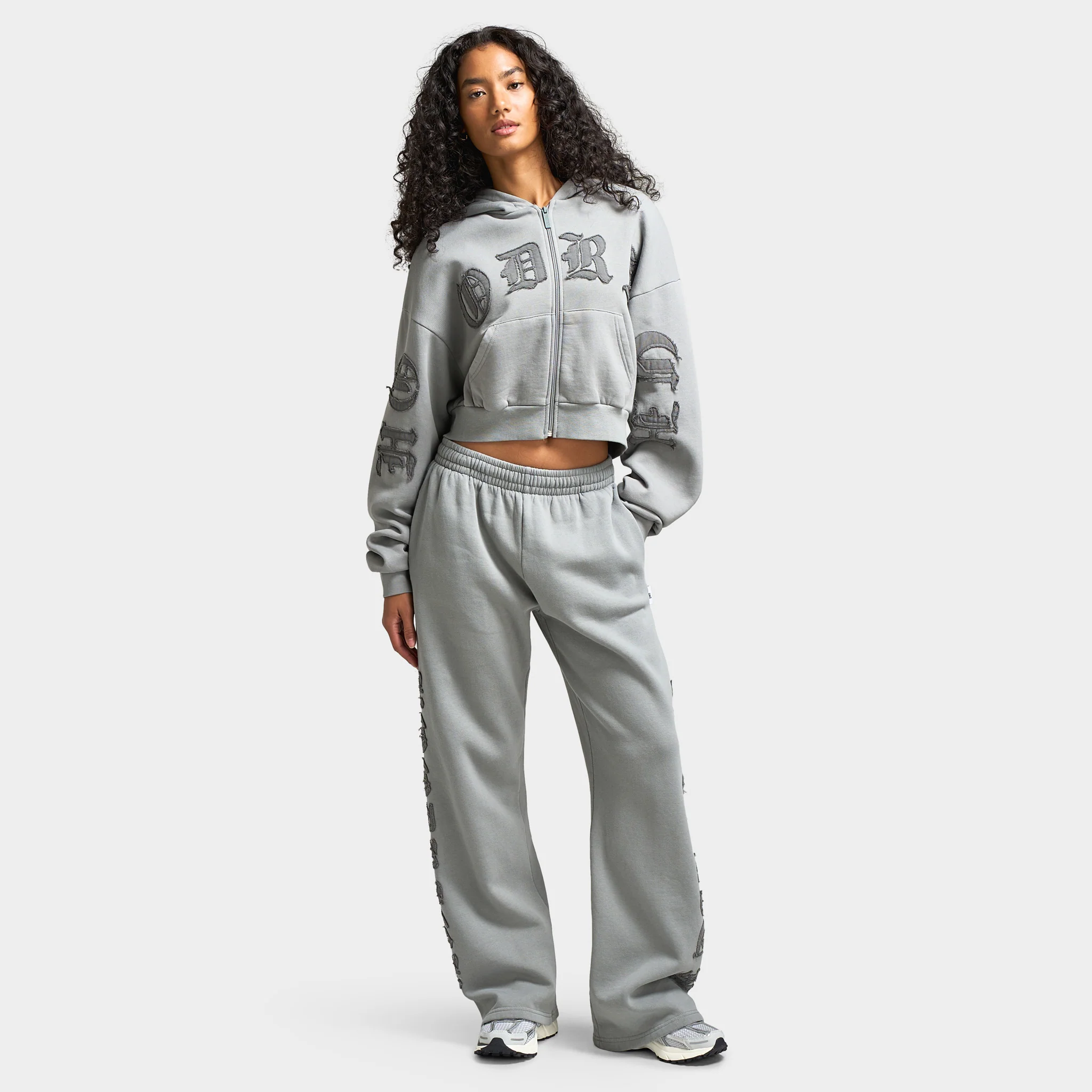 Hoodrich Women's Drea Wide Leg Joggers Light Grey Marl / Lava Smoke - Image 6