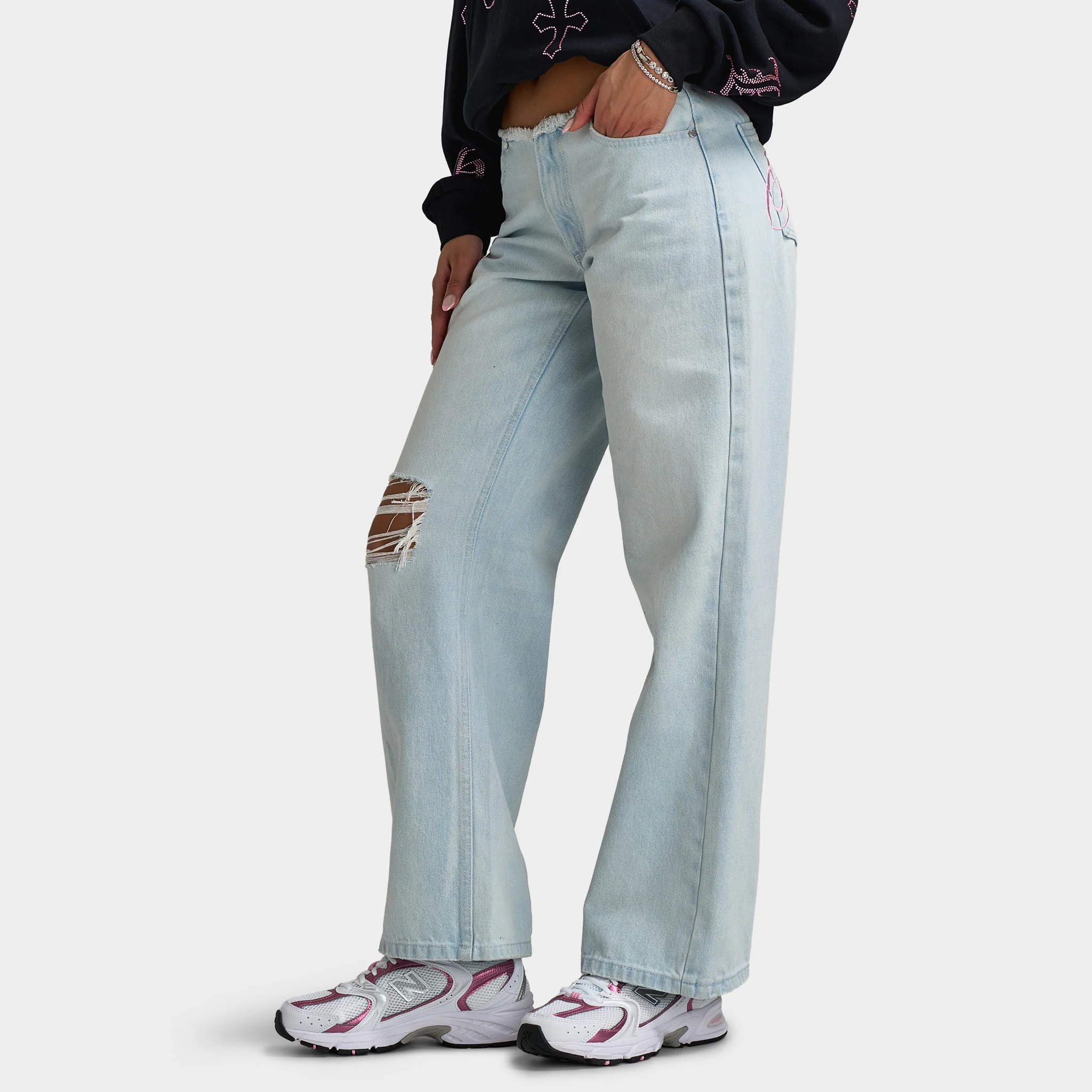 Hoodrich Women's Solace Low Rise Wide Leg Jeans / Light Blue - Image 3