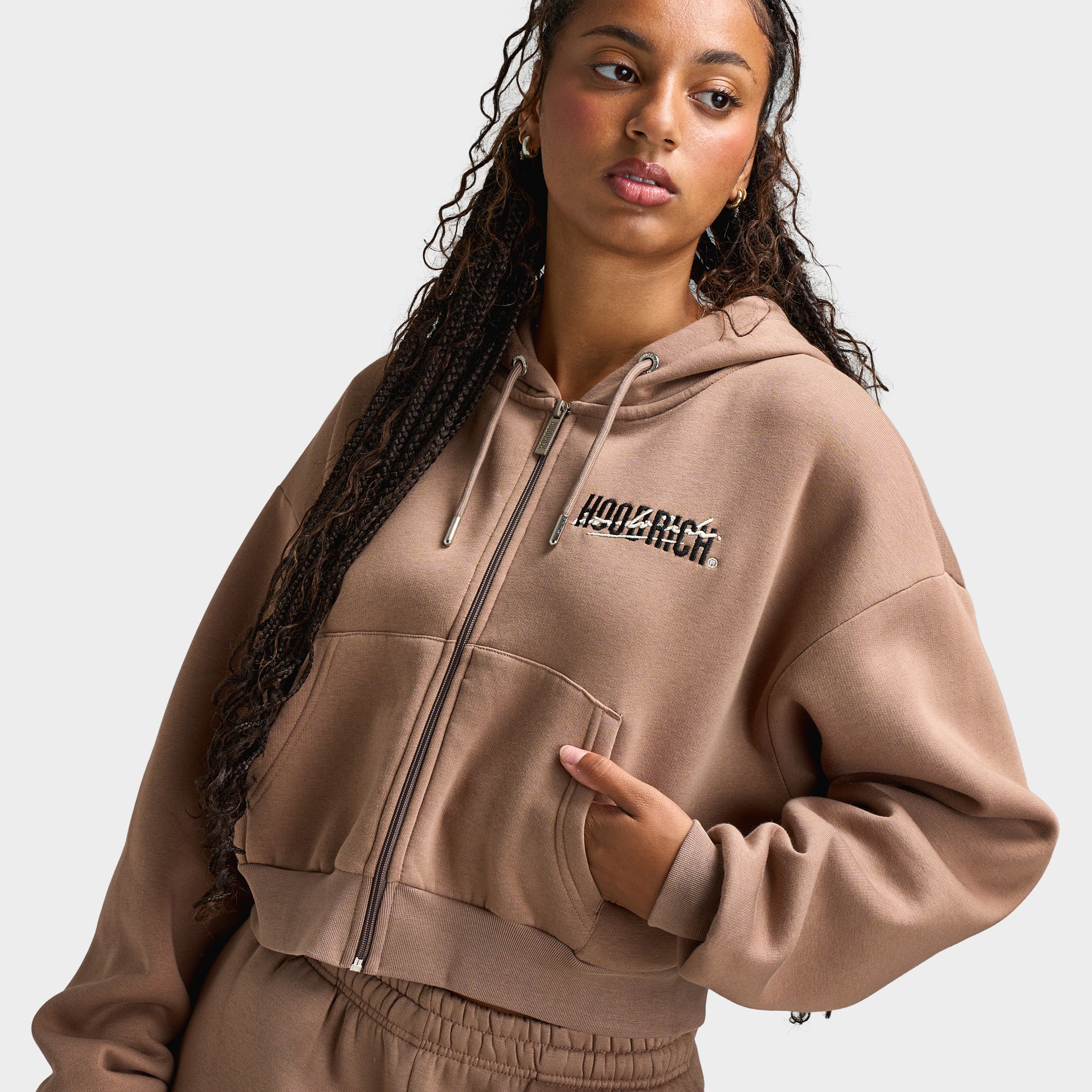 Hoodrich Women's Zip Through Boxy Hoodie Portabella / Black - Whitecap Gray - Image 3