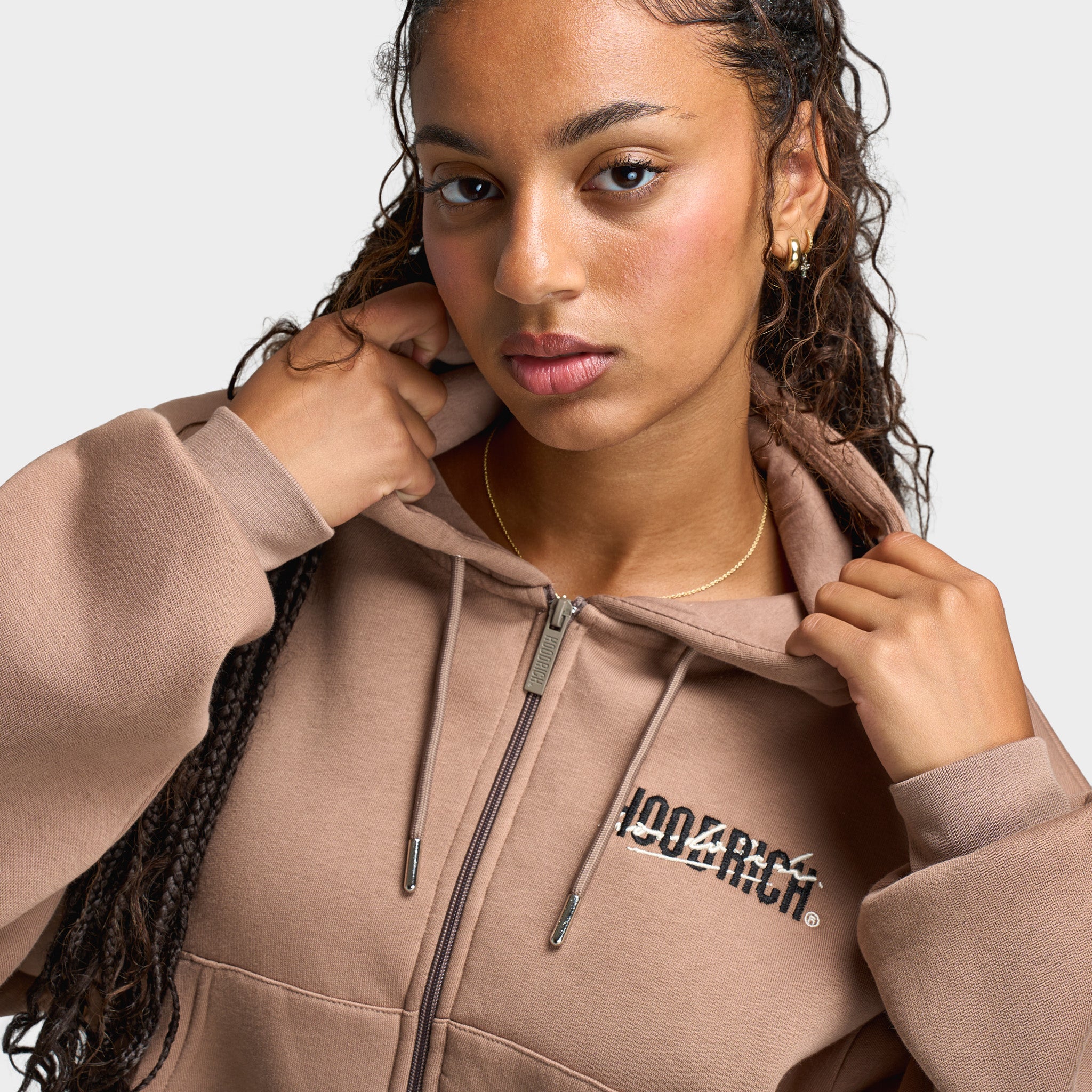 Hoodrich Women's Zip Through Boxy Hoodie Portabella / Black - Whitecap Gray - Image 4