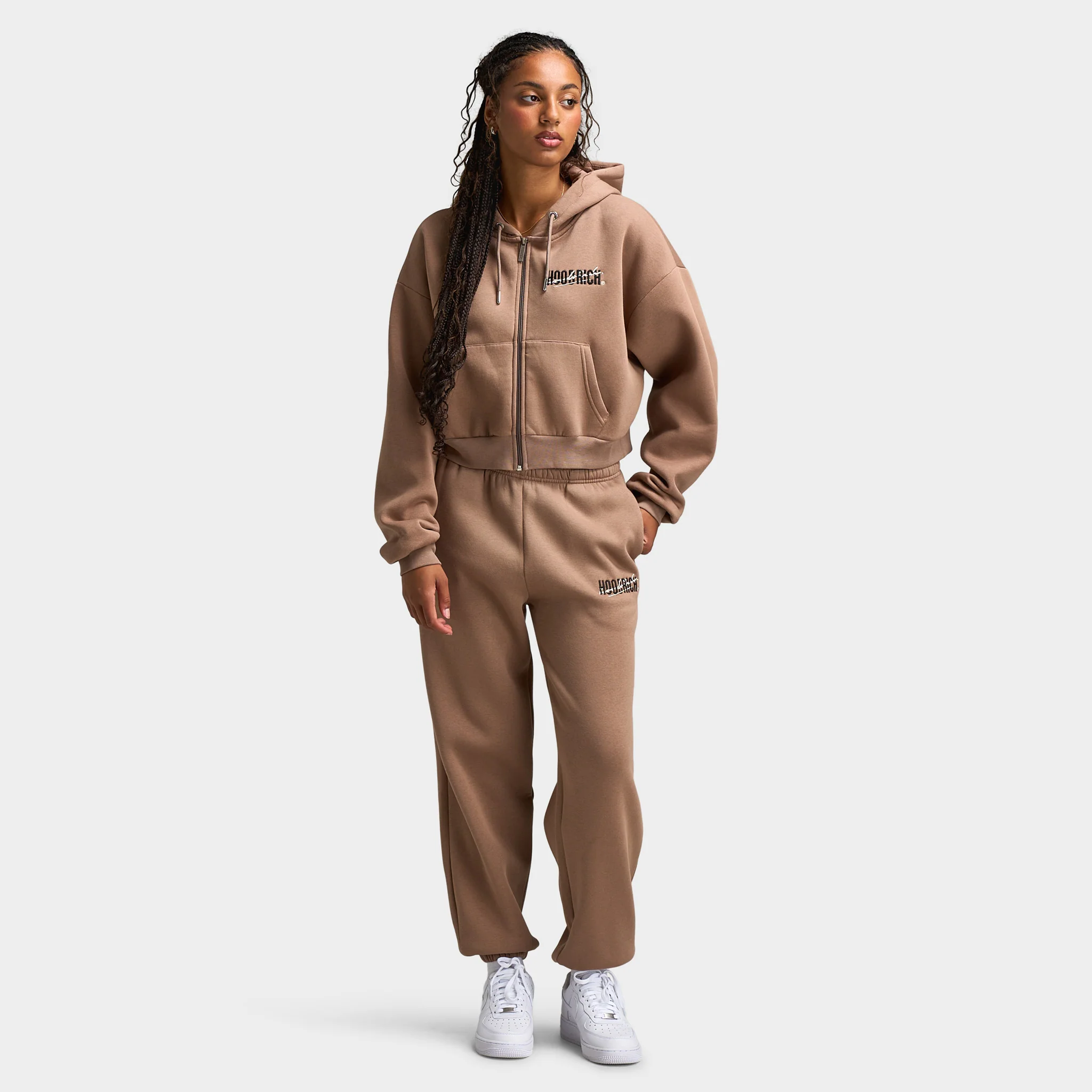 Hoodrich Women's Zip Through Boxy Hoodie Portabella / Black - Whitecap Gray - Image 6