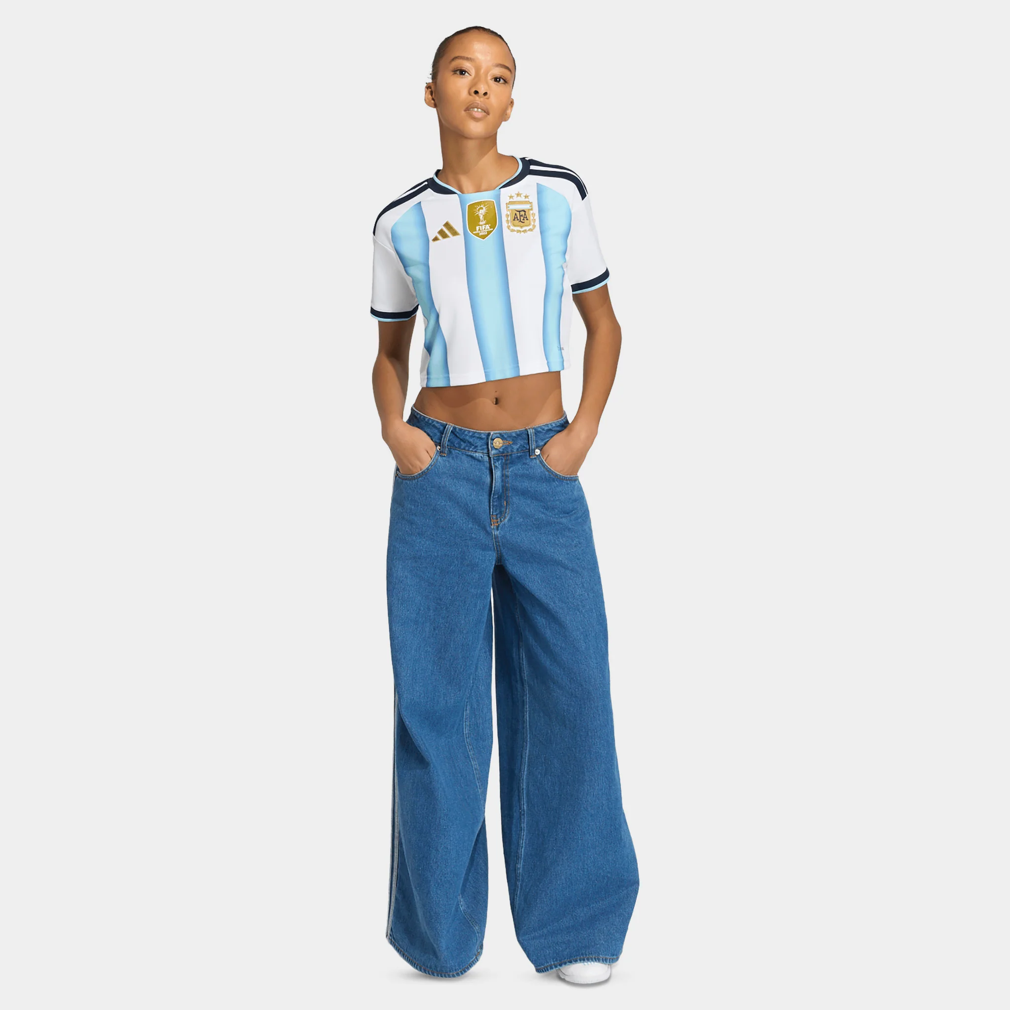 adidas Women's Argentina Jersey Cropped White / Blue - Image 5