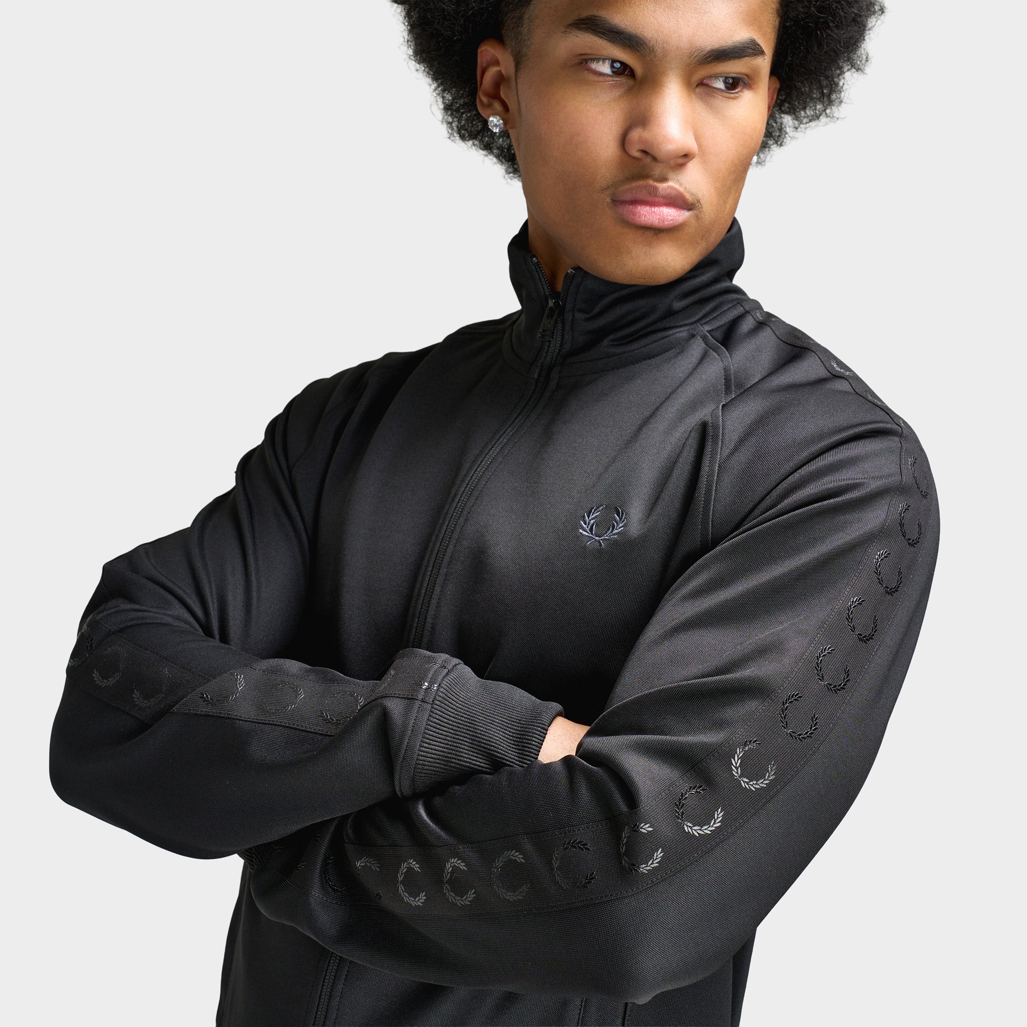 Fred Perry Contrast Tape Track Jacket Black / Black - Image 4
