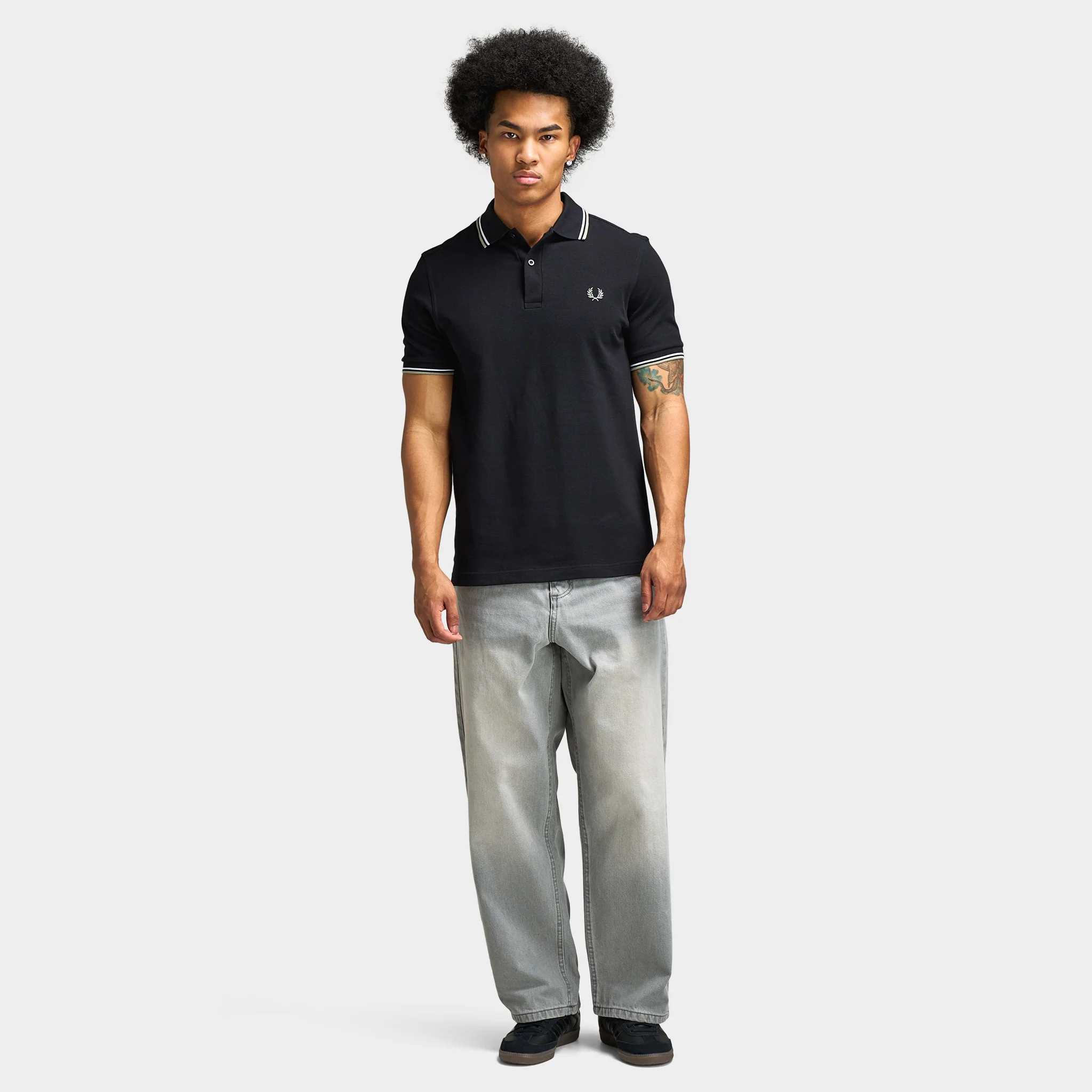 Fred Perry Twin Tipped Shirt Black / White / Seagrass - Image 2