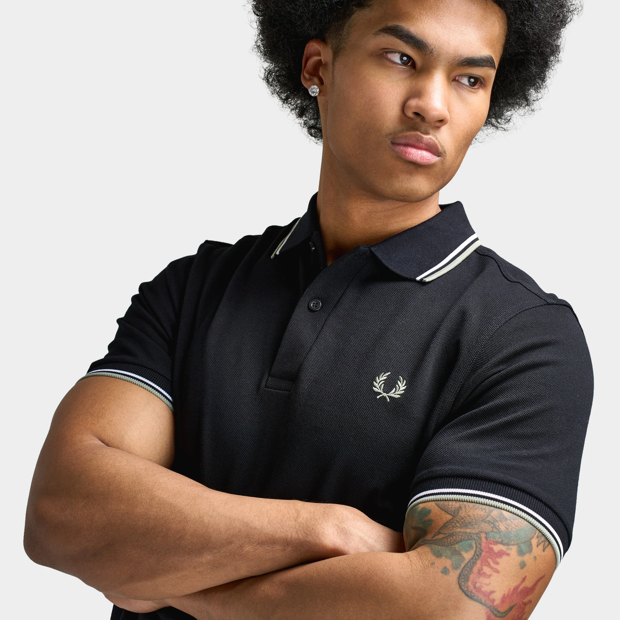 Fred Perry Twin Tipped Shirt Black / White / Seagrass - Image 4