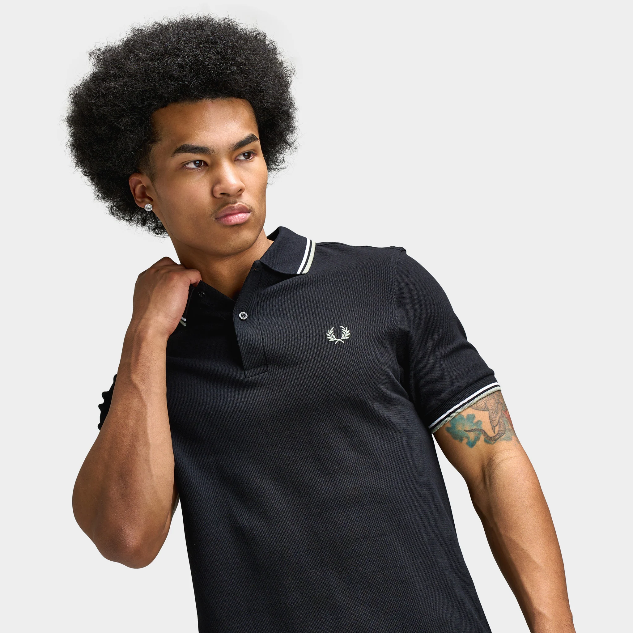 Fred Perry Twin Tipped Shirt Black / White / Seagrass - Image 5