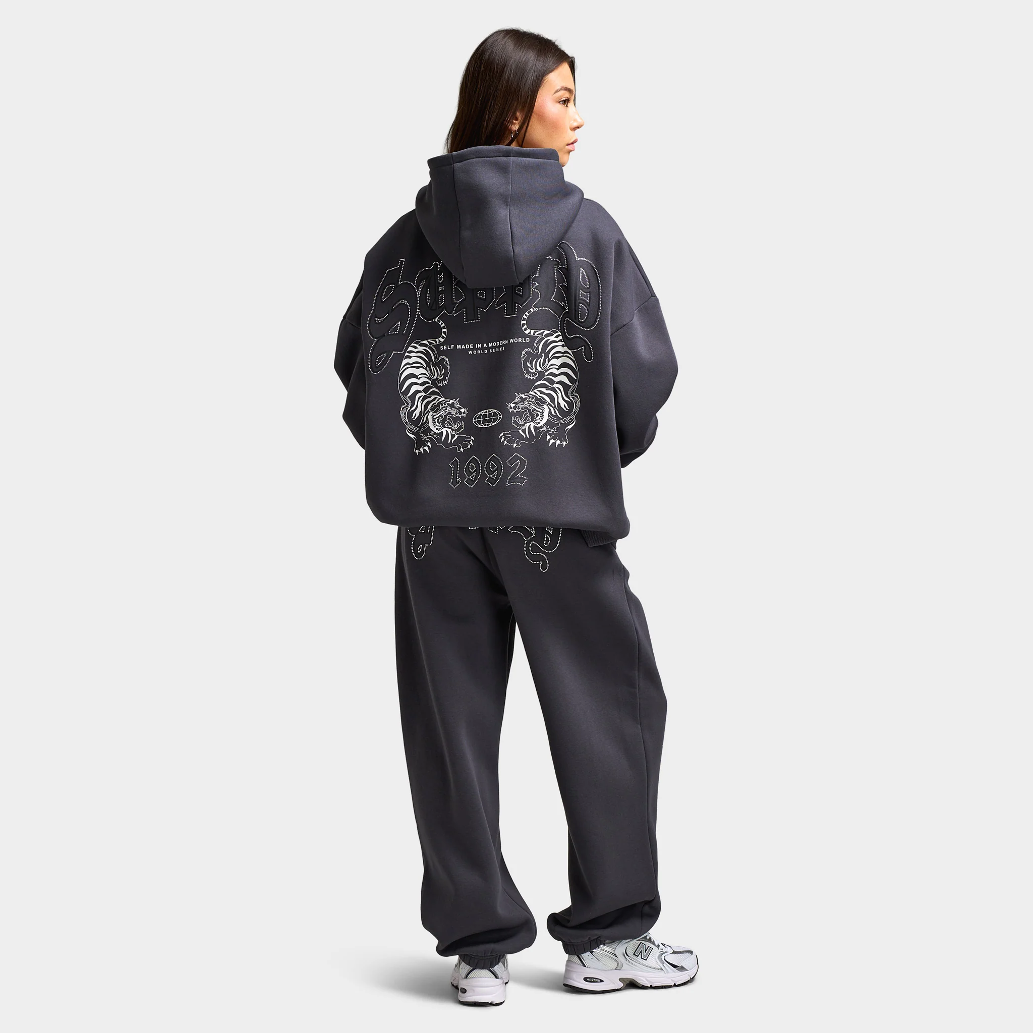 Supply & Demand Women's Heather Full Zip Hoodie Black Sand / Rhinestones Keyline - Image 2