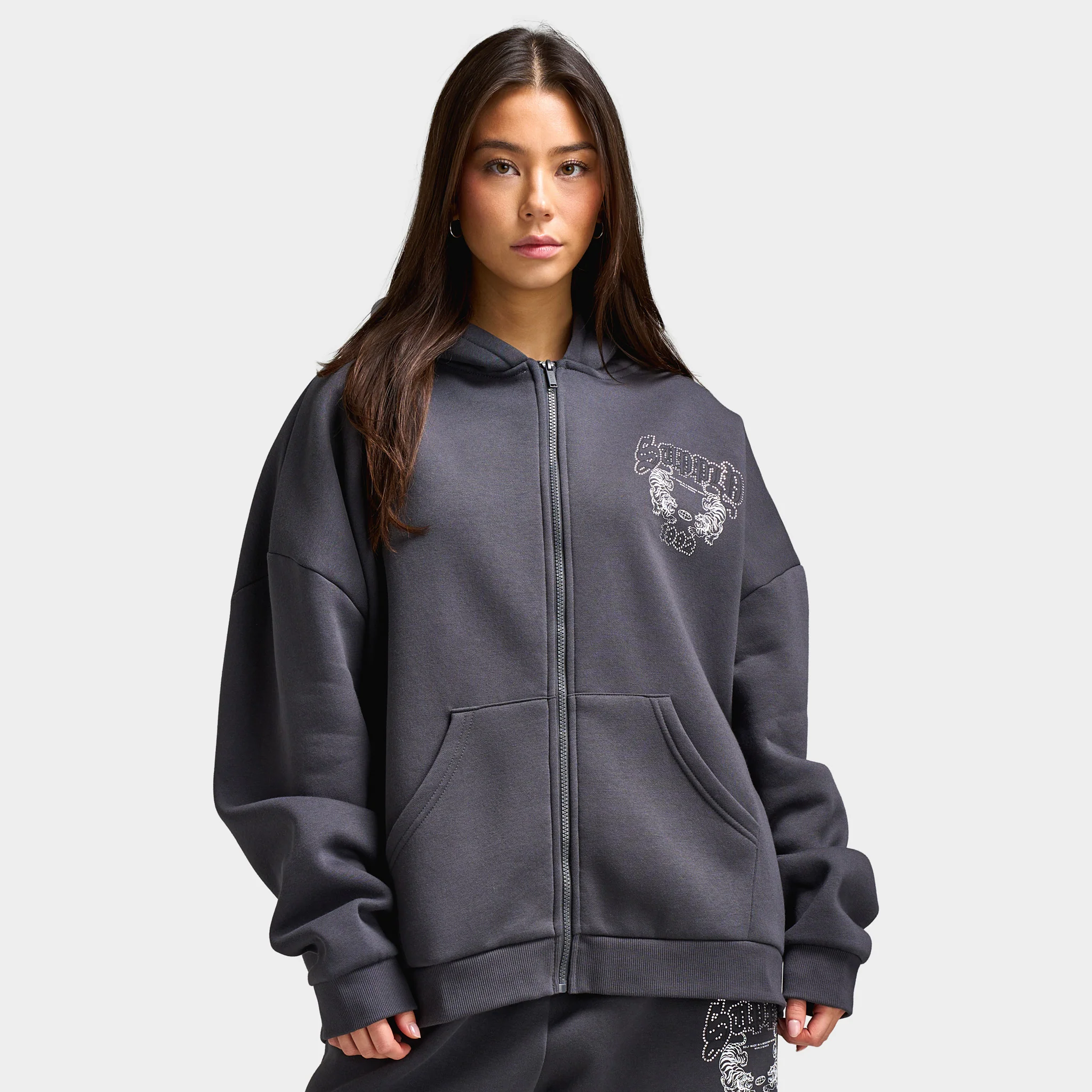 Supply & Demand Women's Heather Full Zip Hoodie Black Sand / Rhinestones Keyline - Image 3