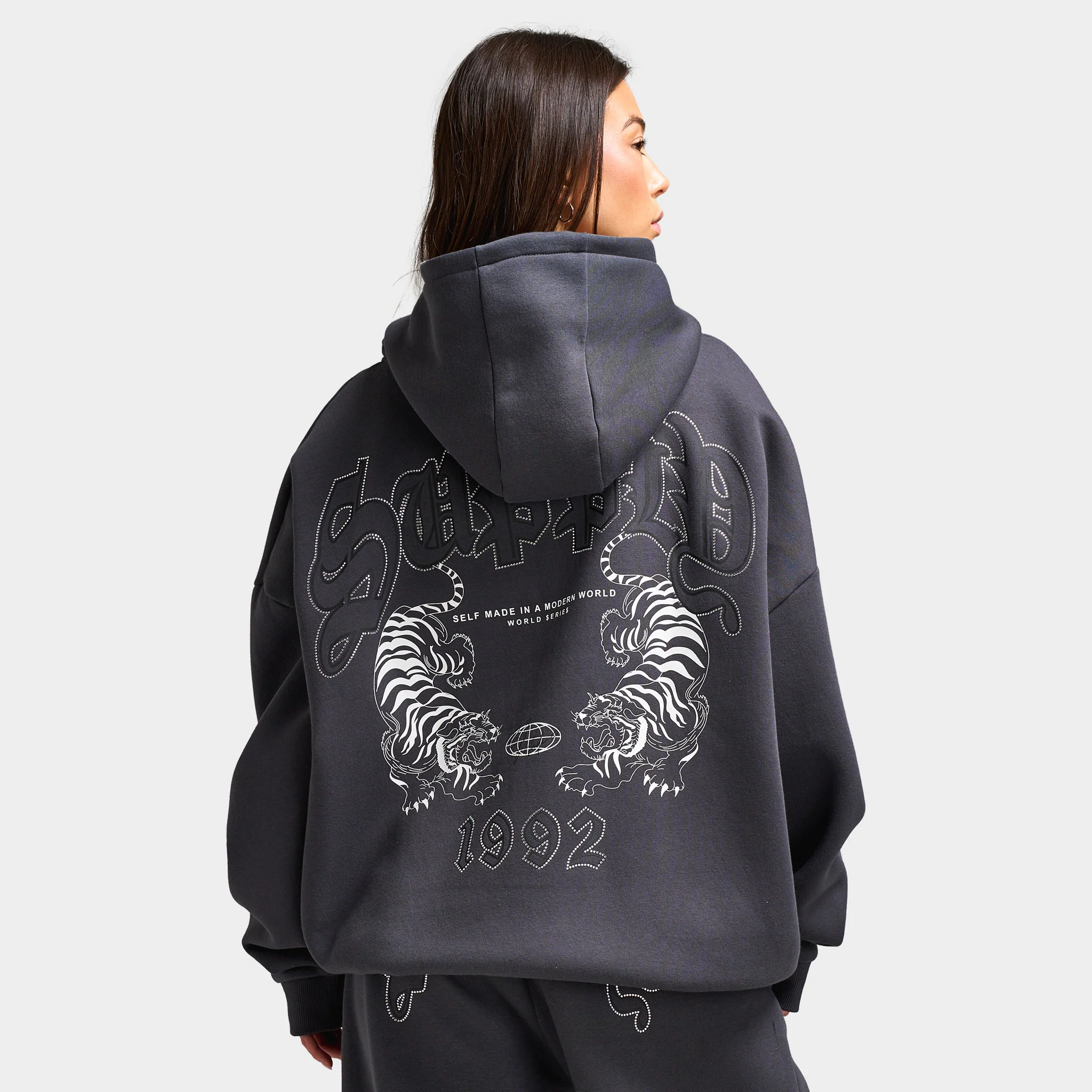 Supply & Demand Women's Heather Full Zip Hoodie Black Sand / Rhinestones Keyline - Image 4