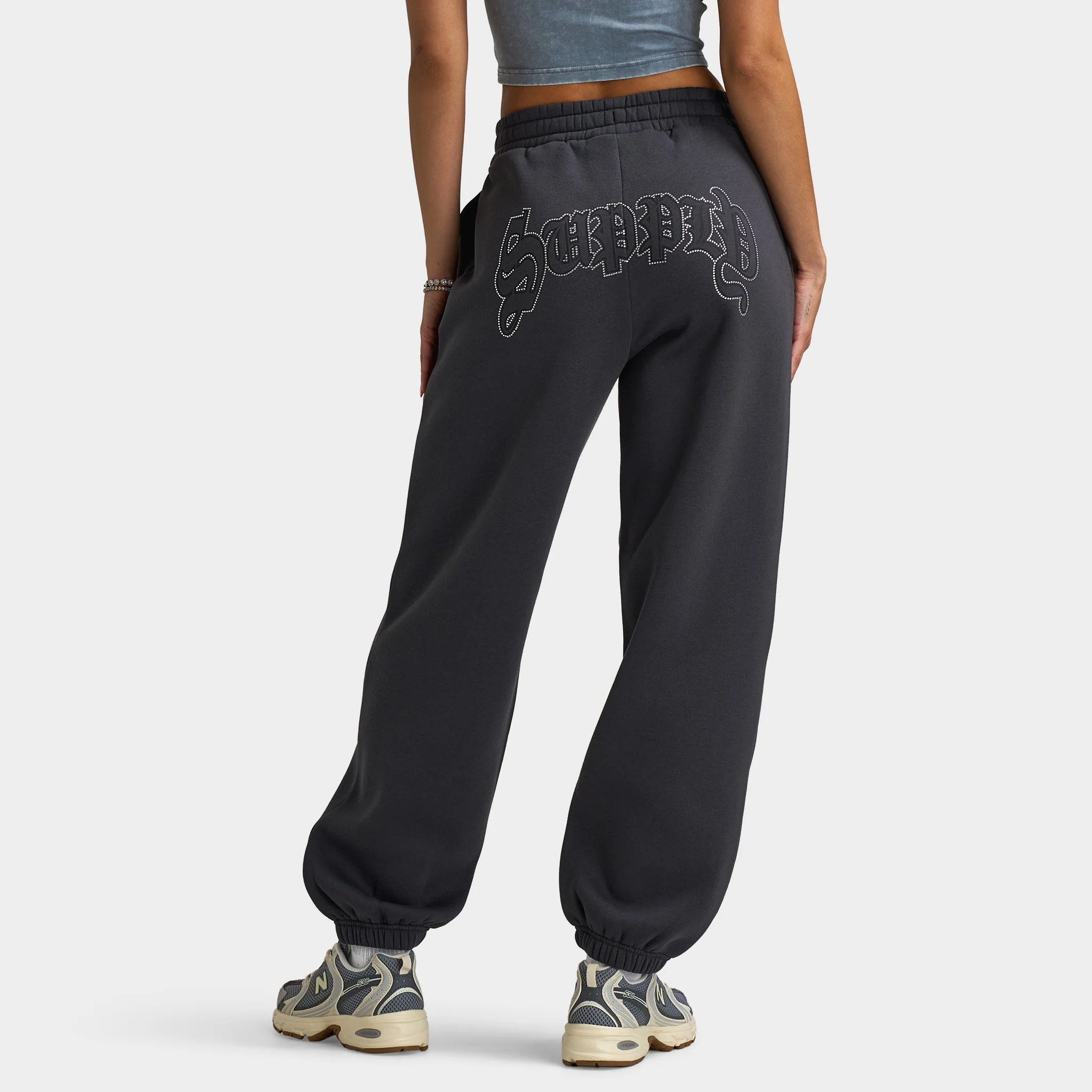 Supply & Demand Women's Heather Joggers Black Sand / Rhinestones Keyline - Image 2