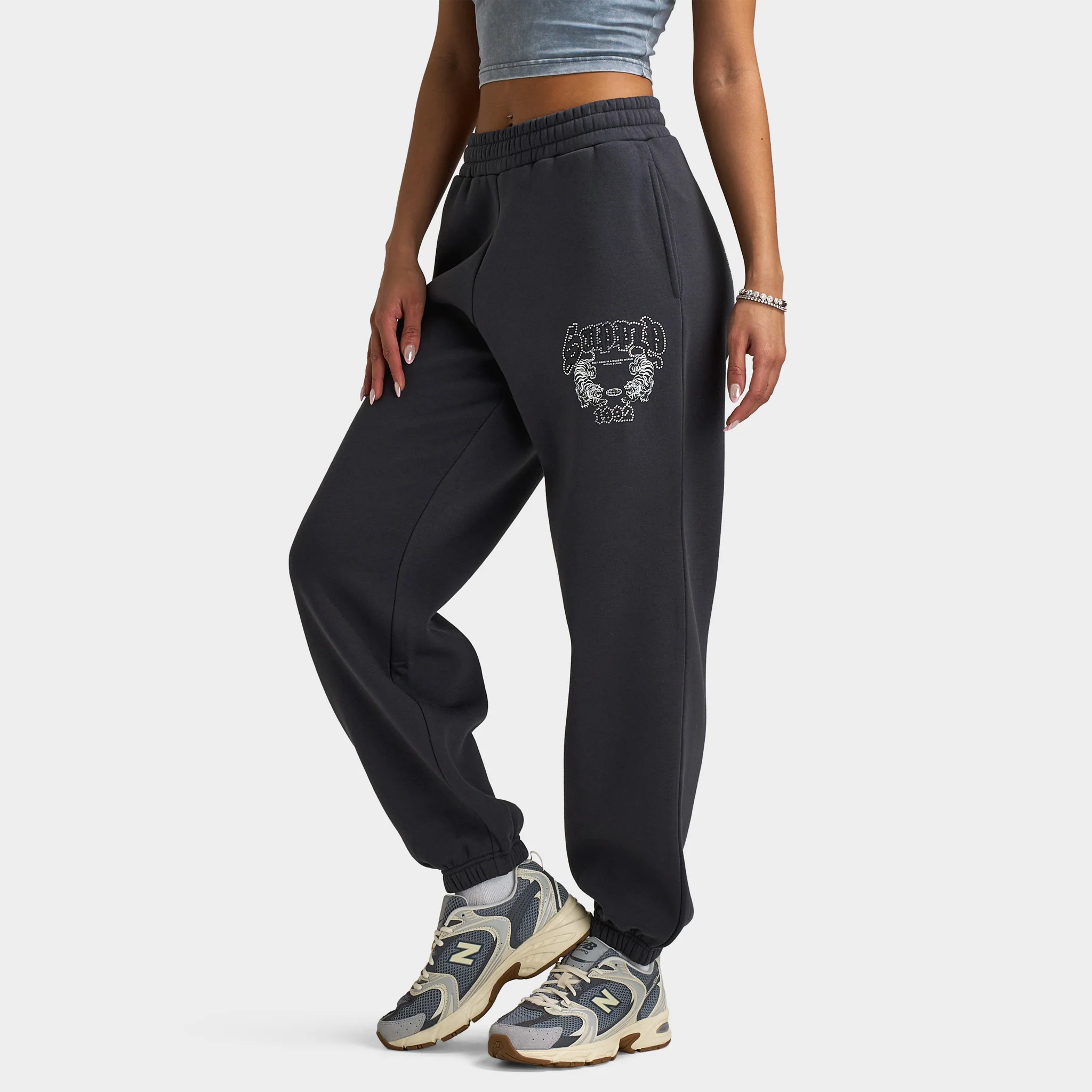 Supply & Demand Women's Heather Joggers Black Sand / Rhinestones Keyline - Image 3