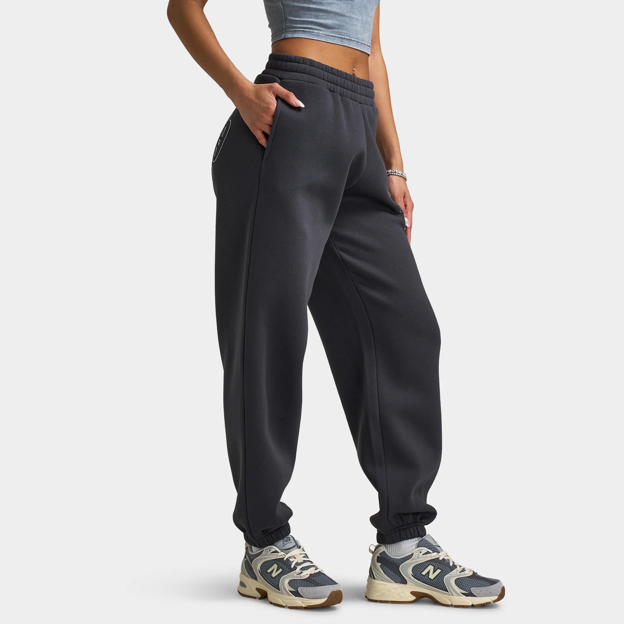 Supply & Demand Women's Heather Joggers Black Sand / Rhinestones Keyline - Image 4