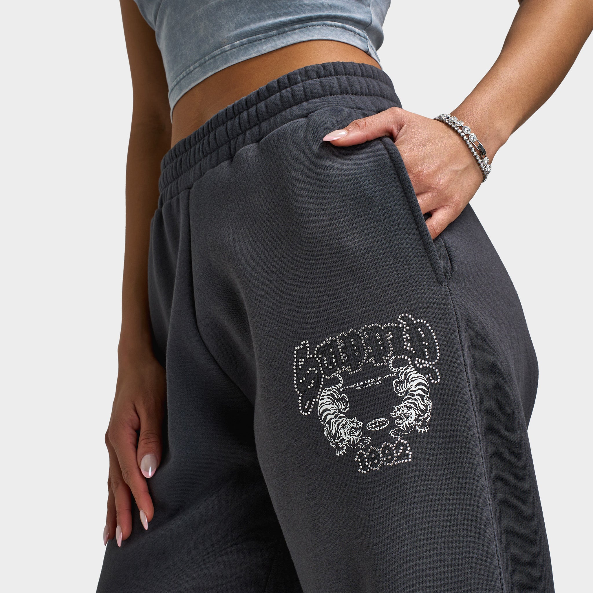 Supply & Demand Women's Heather Joggers Black Sand / Rhinestones Keyline - Image 5