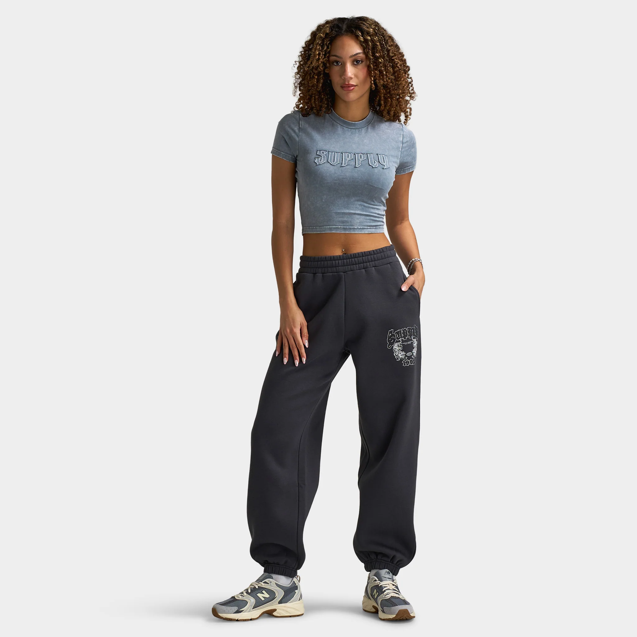 Supply & Demand Women's Heather Joggers Black Sand / Rhinestones Keyline - Image 6