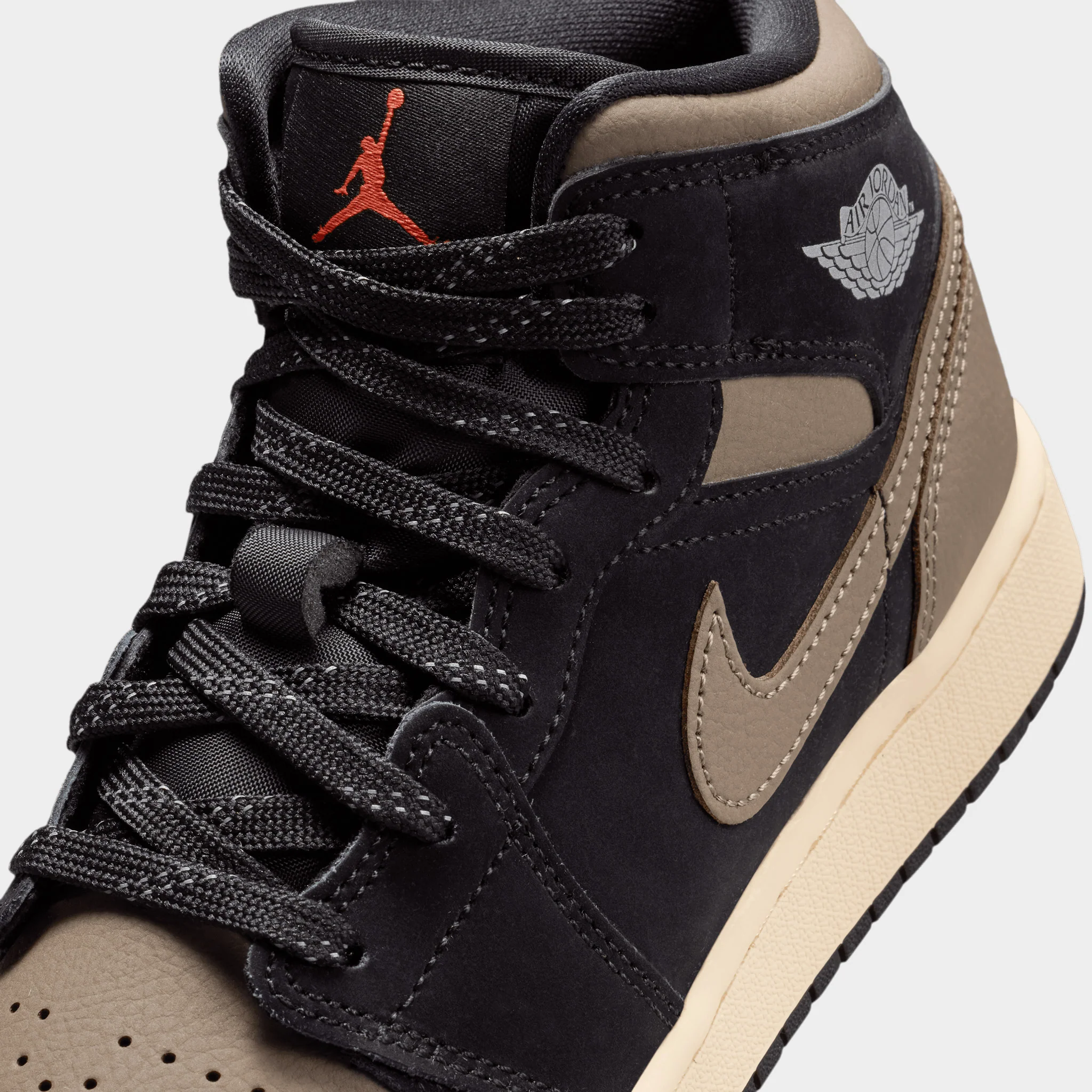 Jordan 1 Mid SE GS Black / Olive Grey - Light Wild Mango - Image 3