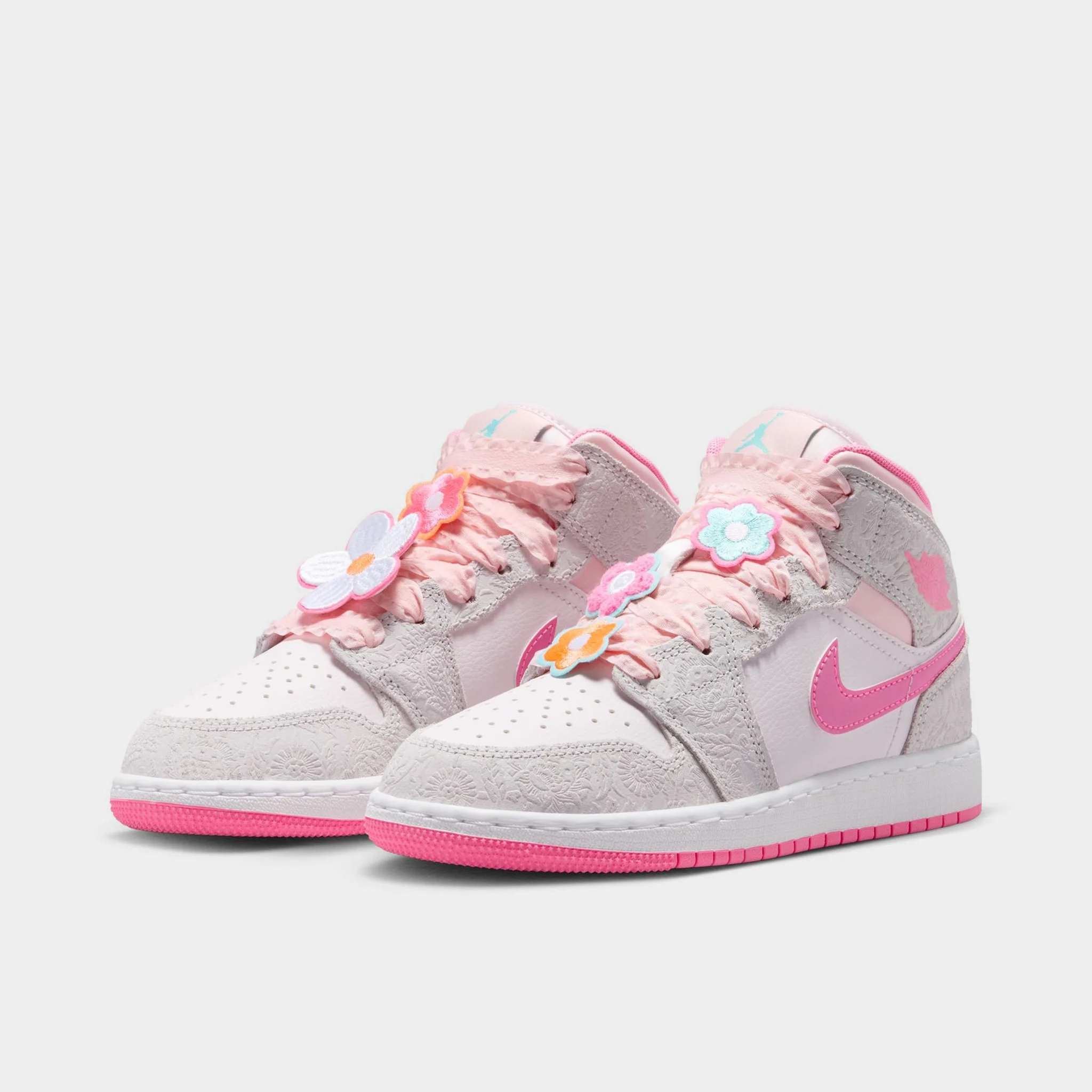 Jordan 1 Mid SE GS Vast Grey / Pink Glow - Sail - Image 2