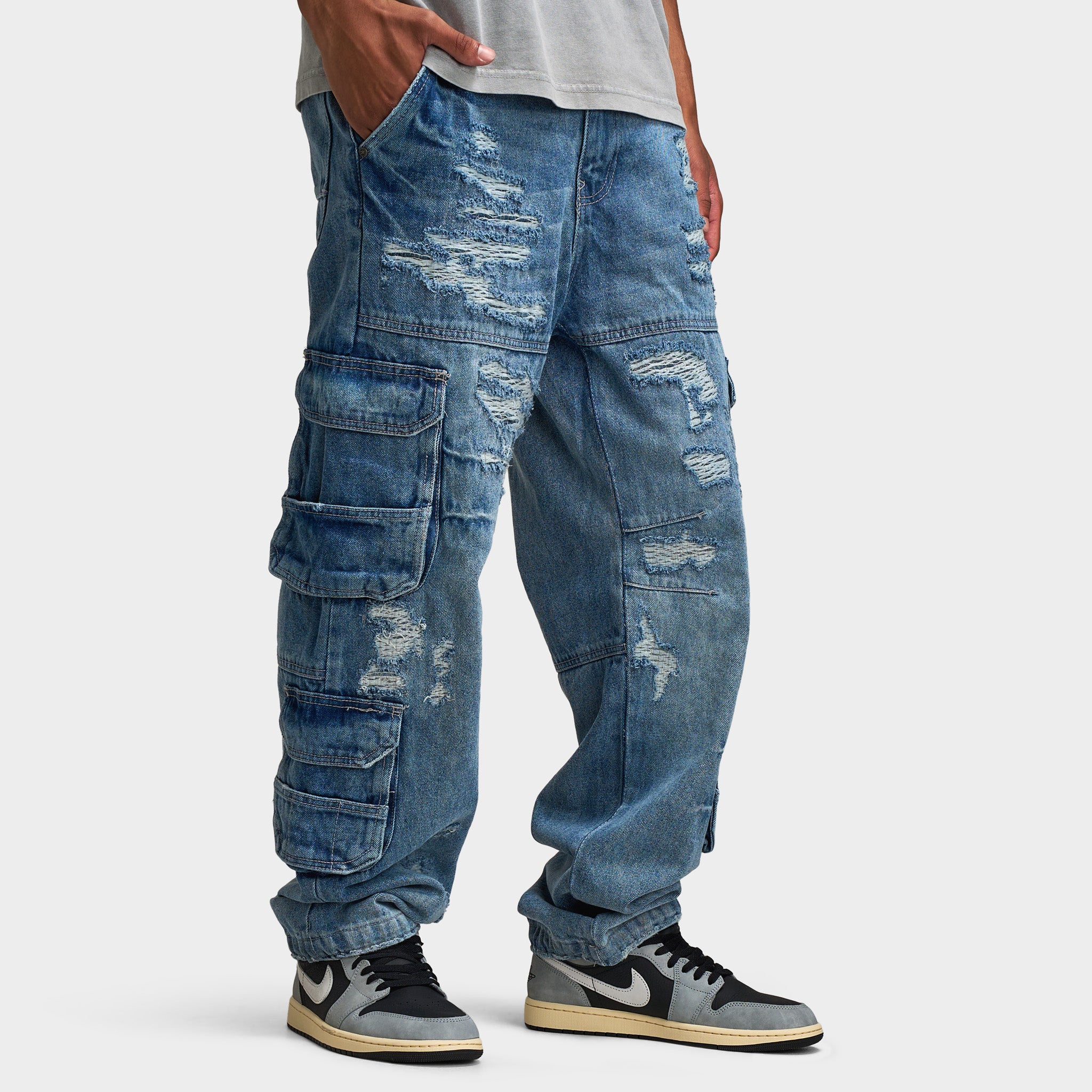 Jordan Craig Brian Rip & Repair Jeans / Aged Wash - Image 4
