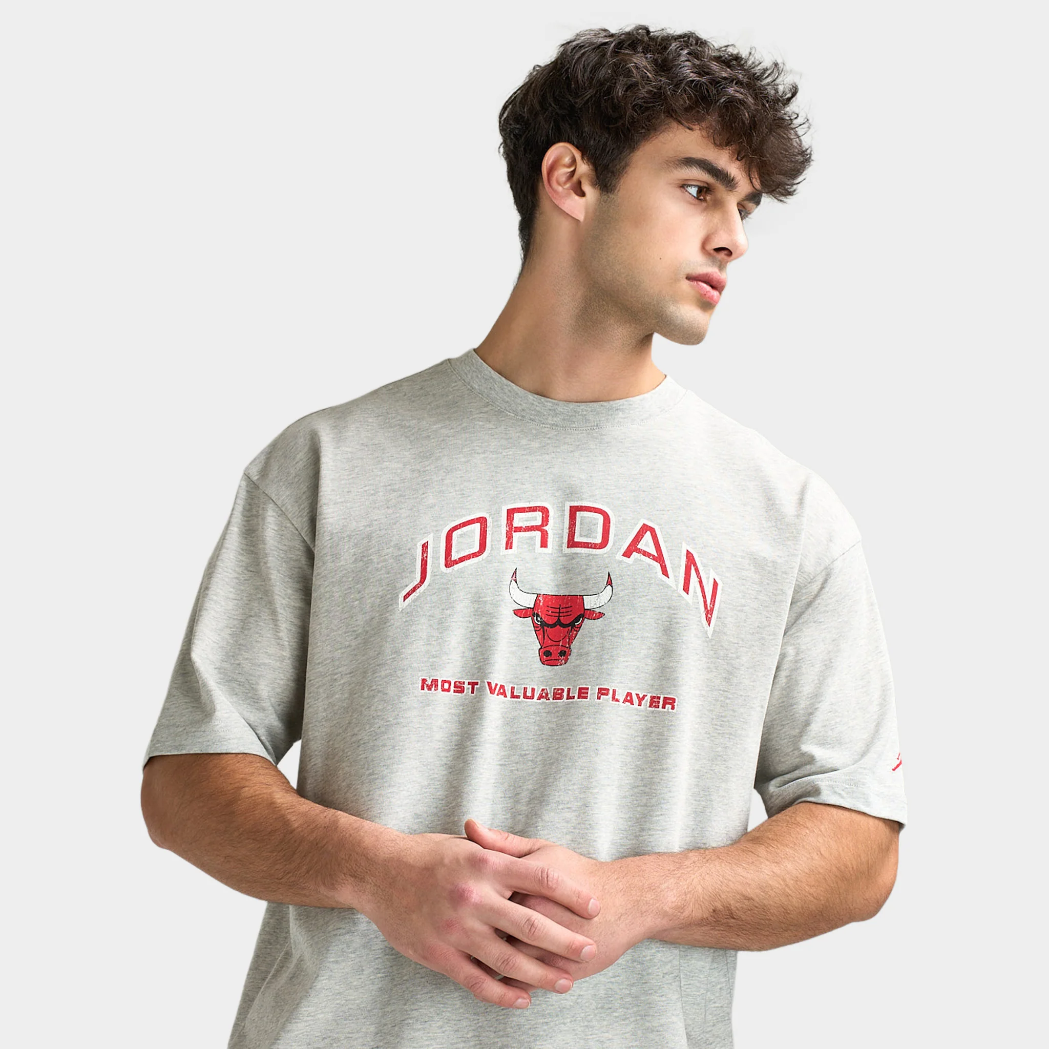Jordan Flight Essentials Men's Boxy Graphic T-Shirt Grey Heather / University red - Image 4