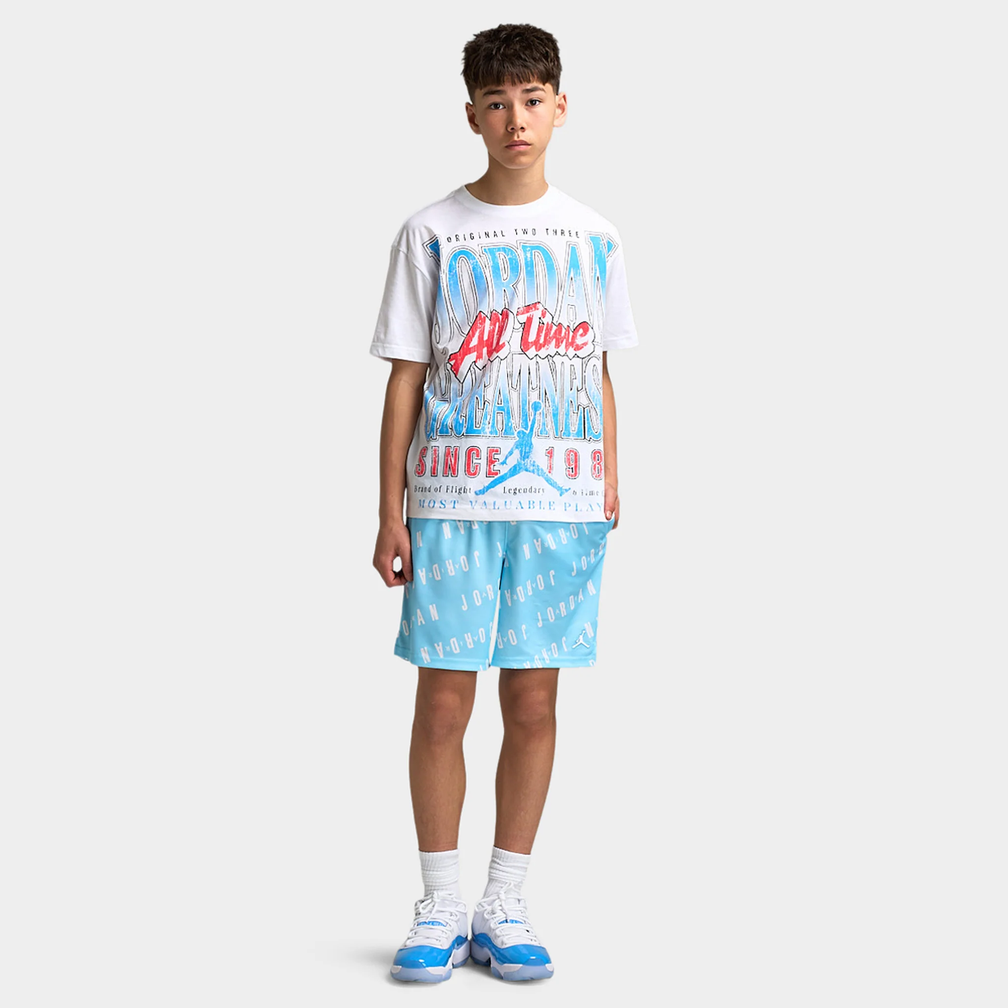 Jordan Juniors' AOP Logo Mesh Shorts / Blue Chill - Image 6