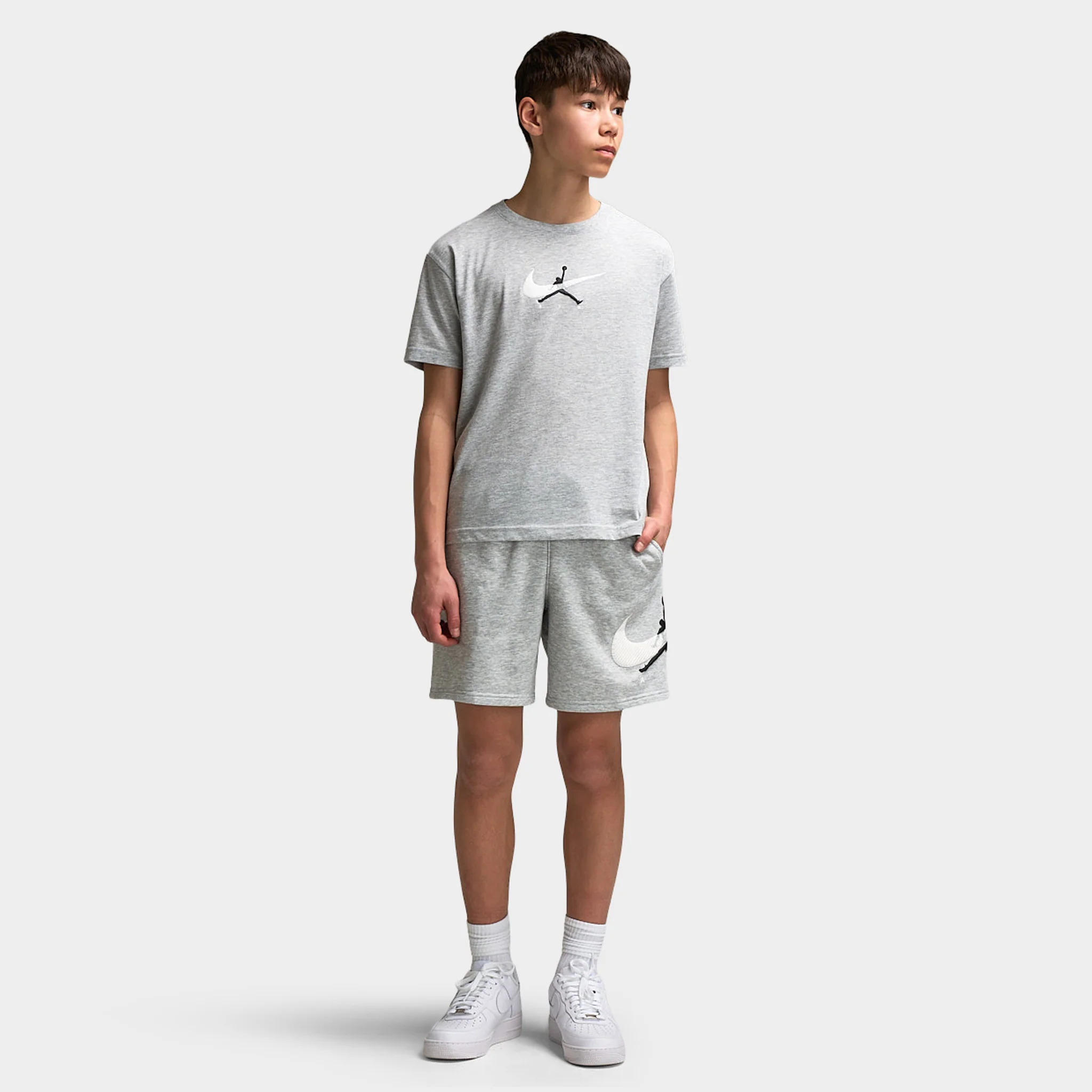 Jordan Juniors' Brand Arch Fleece Shorts / Light Grey Heather - Image 6