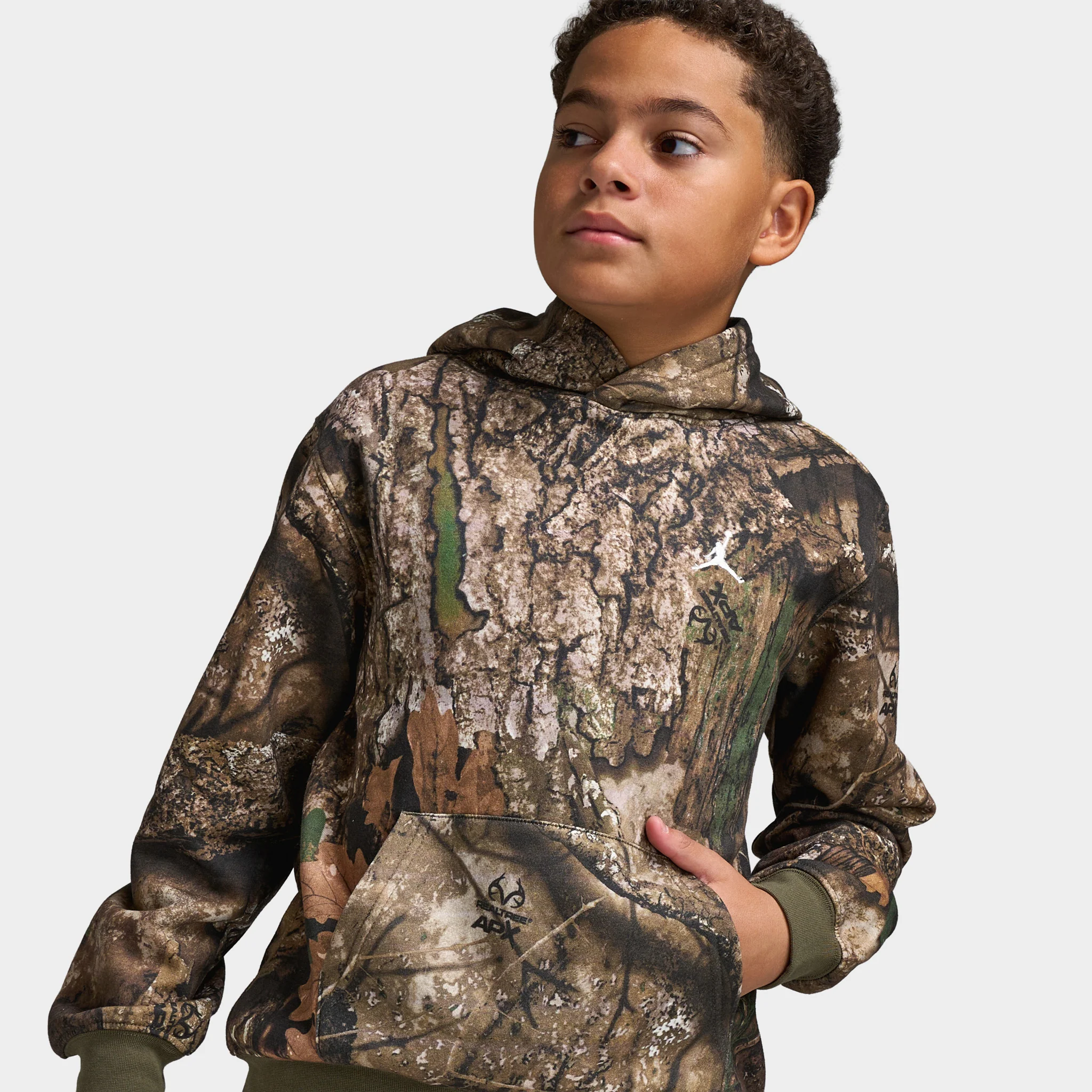 Jordan Juniors' MJ MVP Fleece Pullover Hoodie / Medium Olive Camo - Image 3