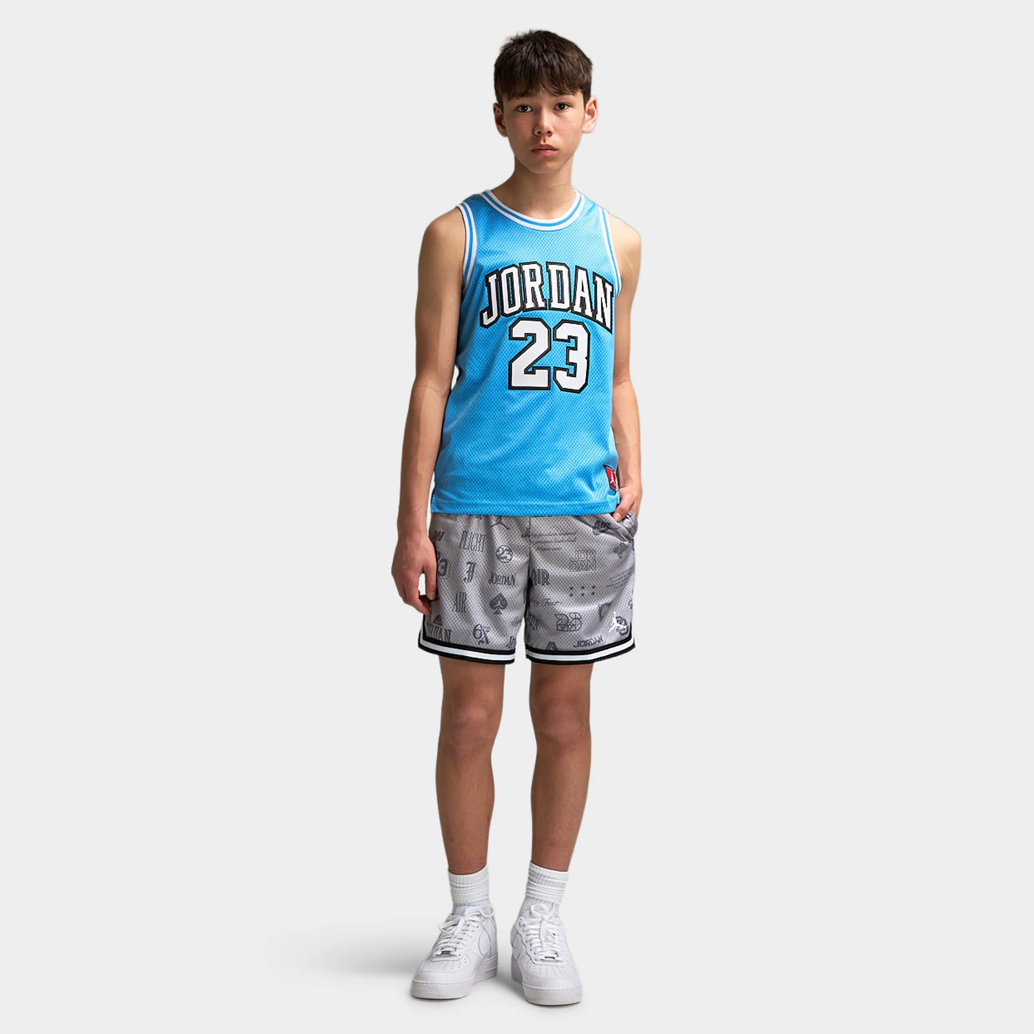 Jordan Juniors' Taping Mesh Print Shorts / Grey - Image 6