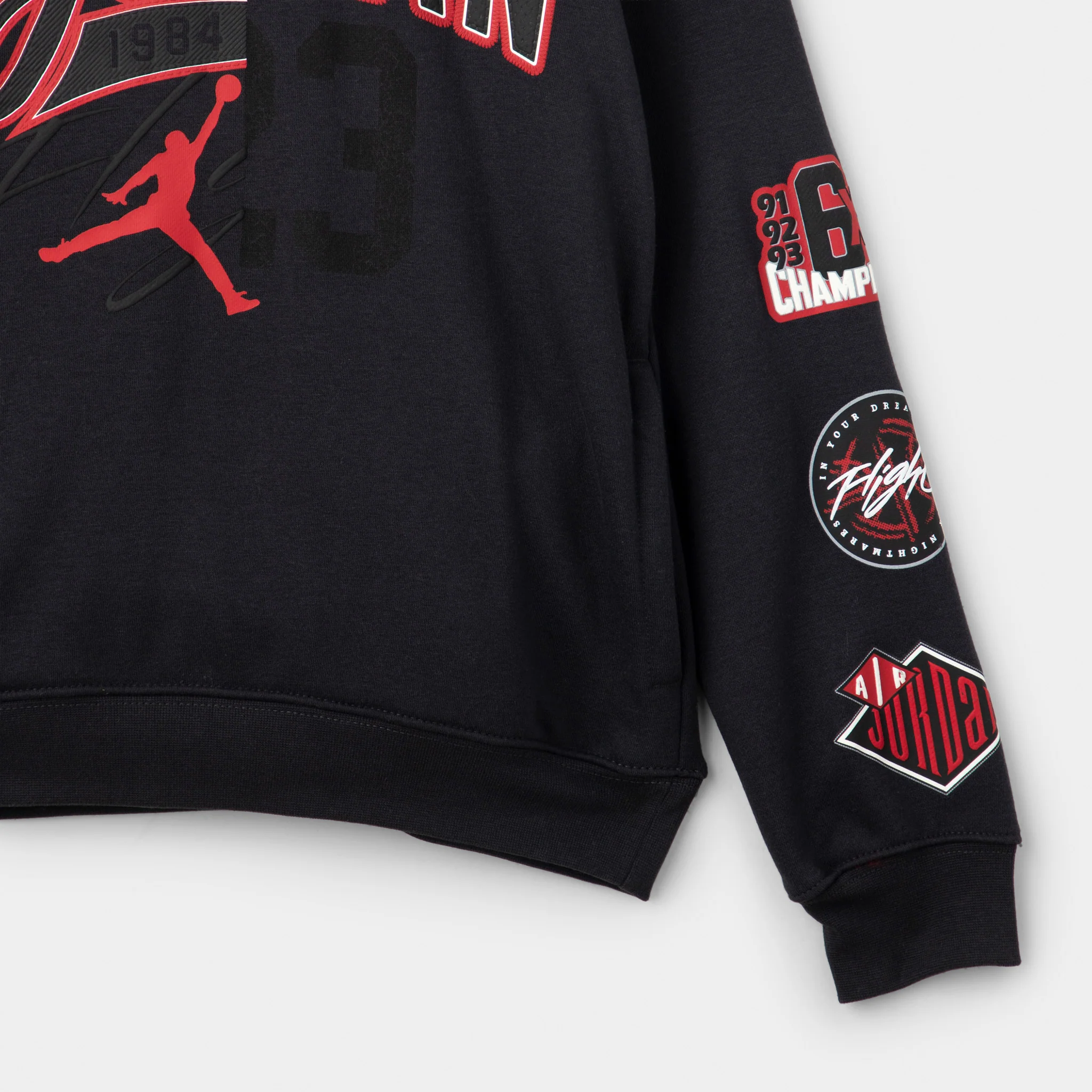 Jordan Juniors' Varsity Split Pullover Hoodie Off Noir / Gym Red - Image 9
