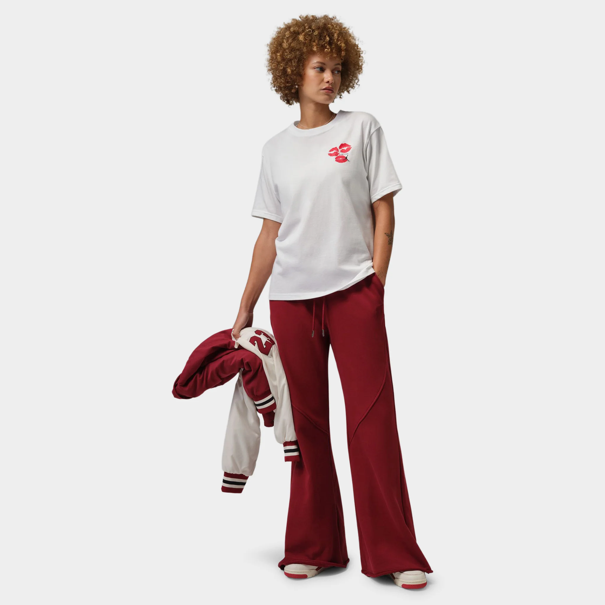 Jordan Women's Flight GF GFX Tee Kiss White / Black - Image 5