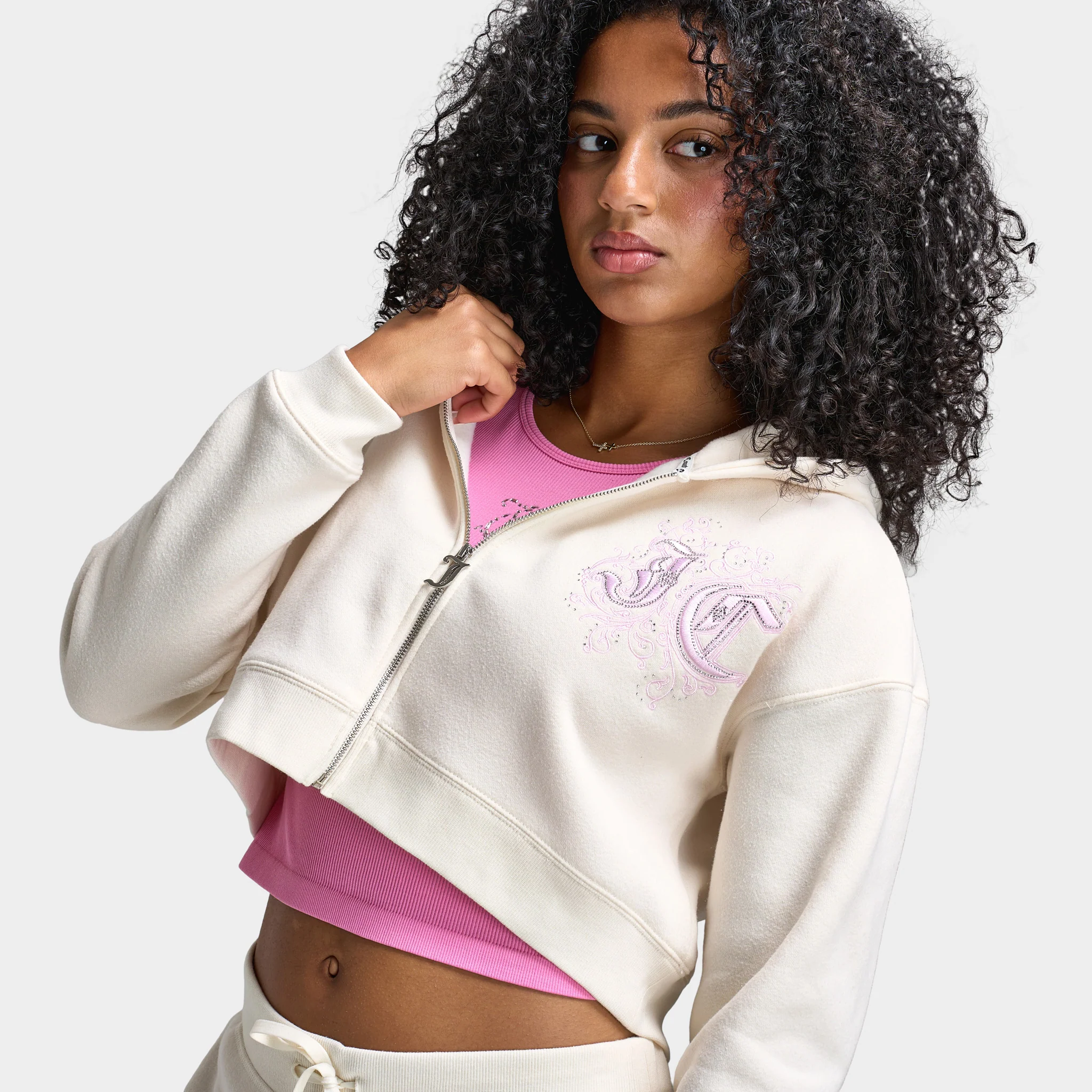 Juicy Couture Cropped Fullzip Hoodie Cloud / Cherry Blossom - Image 3