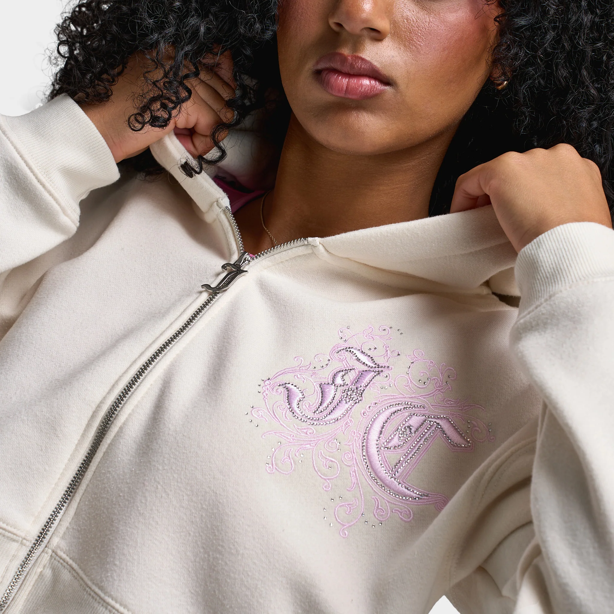 Juicy Couture Cropped Fullzip Hoodie Cloud / Cherry Blossom - Image 4