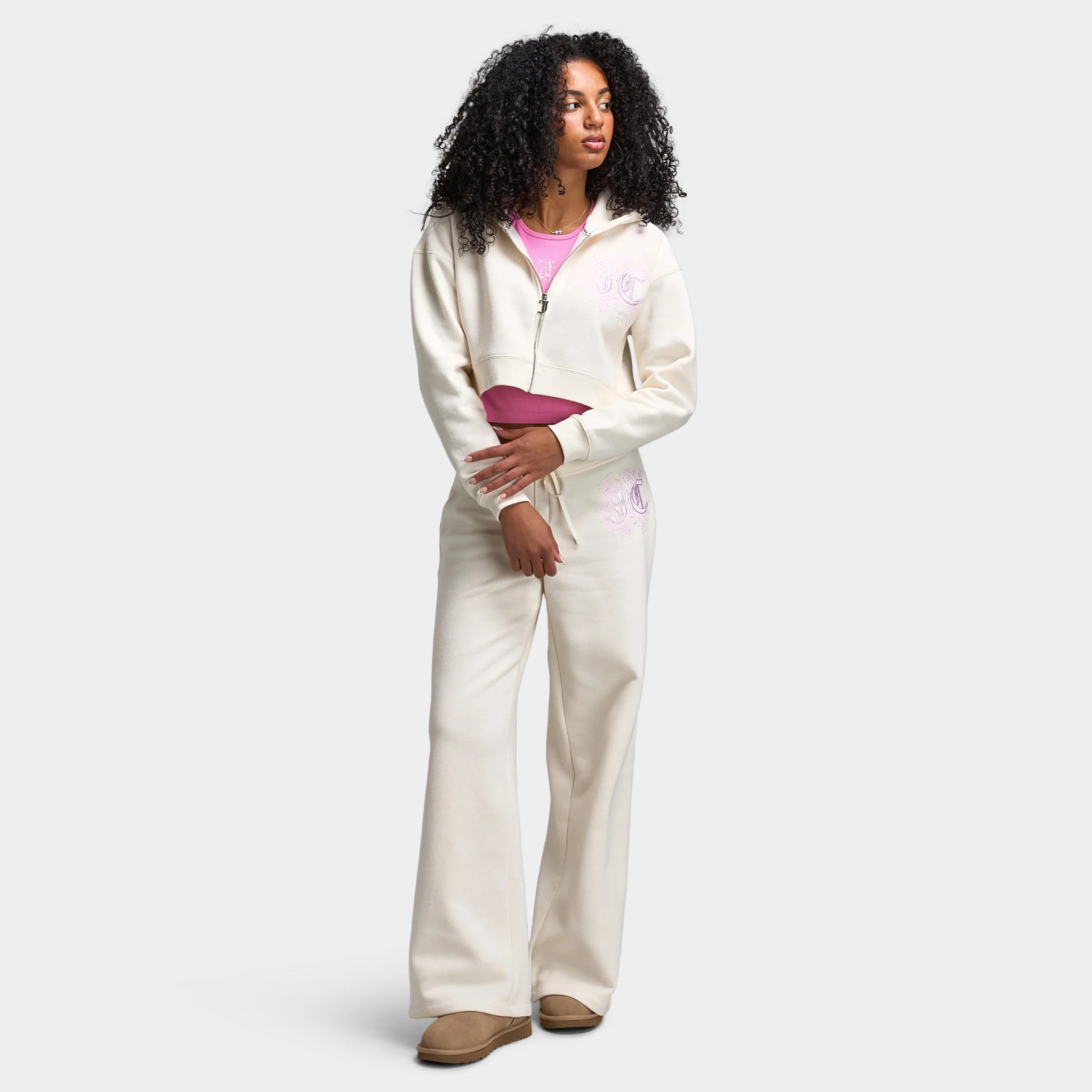 Juicy Couture Cropped Fullzip Hoodie Cloud / Cherry Blossom - Image 6