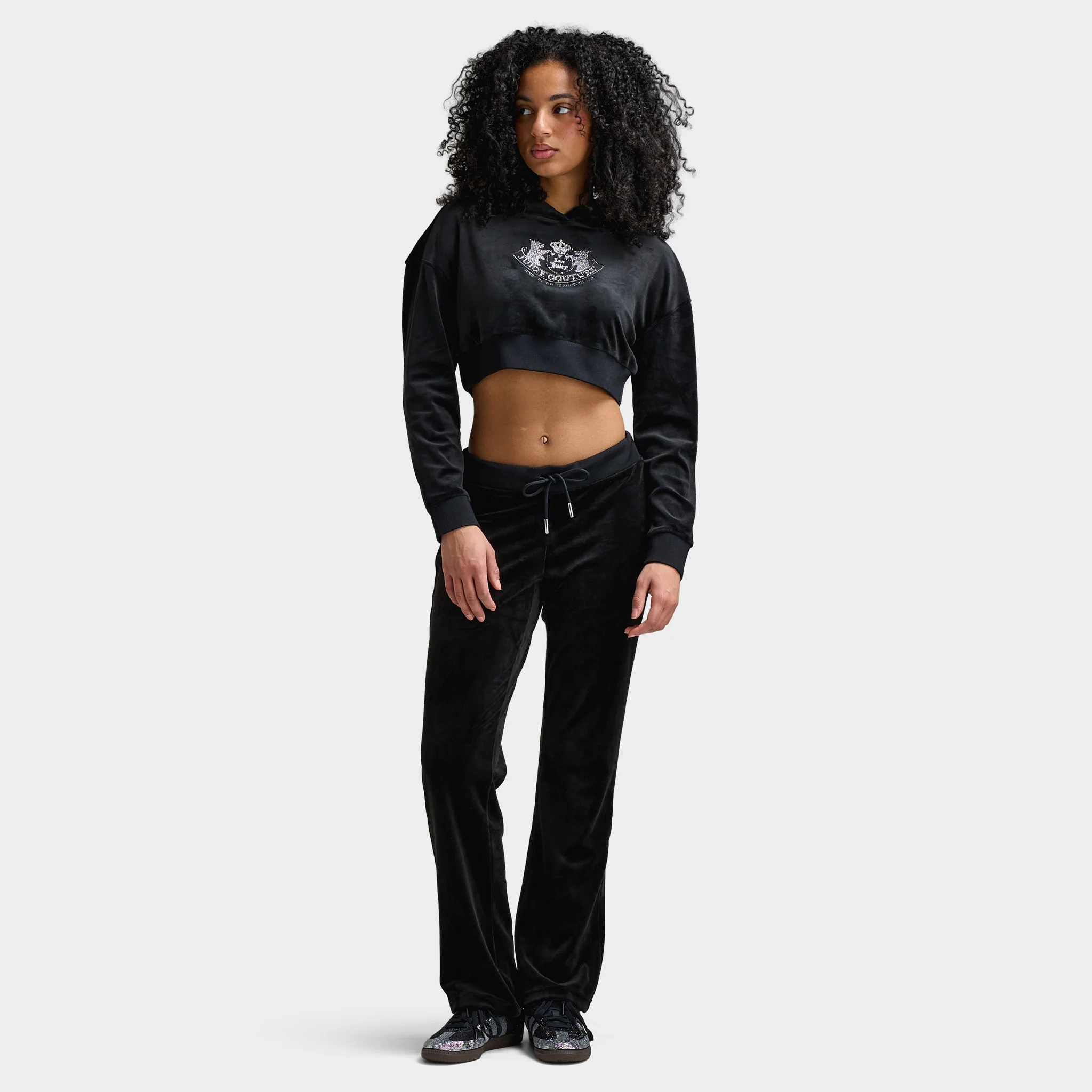 Juicy Couture Luxe Velour Cropped Hoodie / Liquorice - Image 5