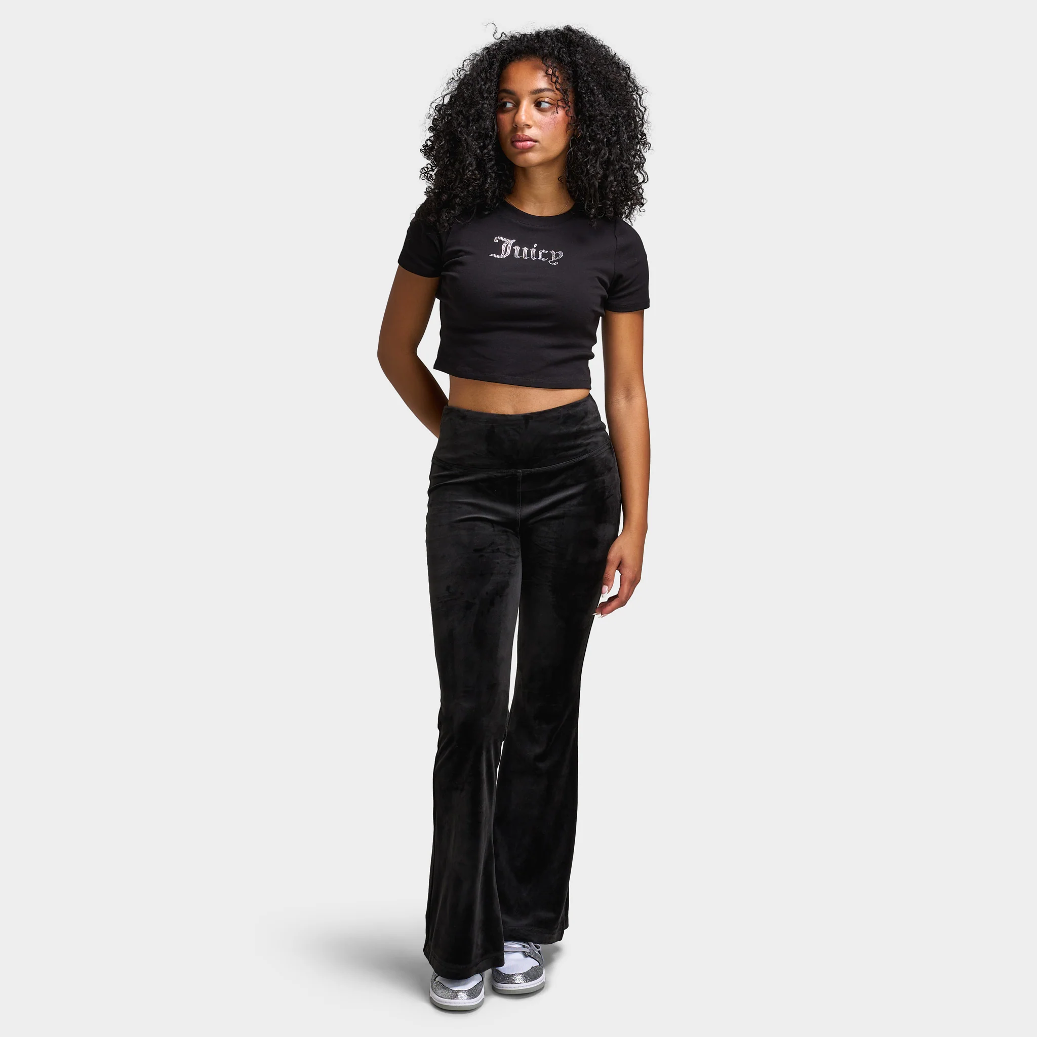 Juicy Couture Luxe Velour Flared Track Pants / Liquorice - Image 6
