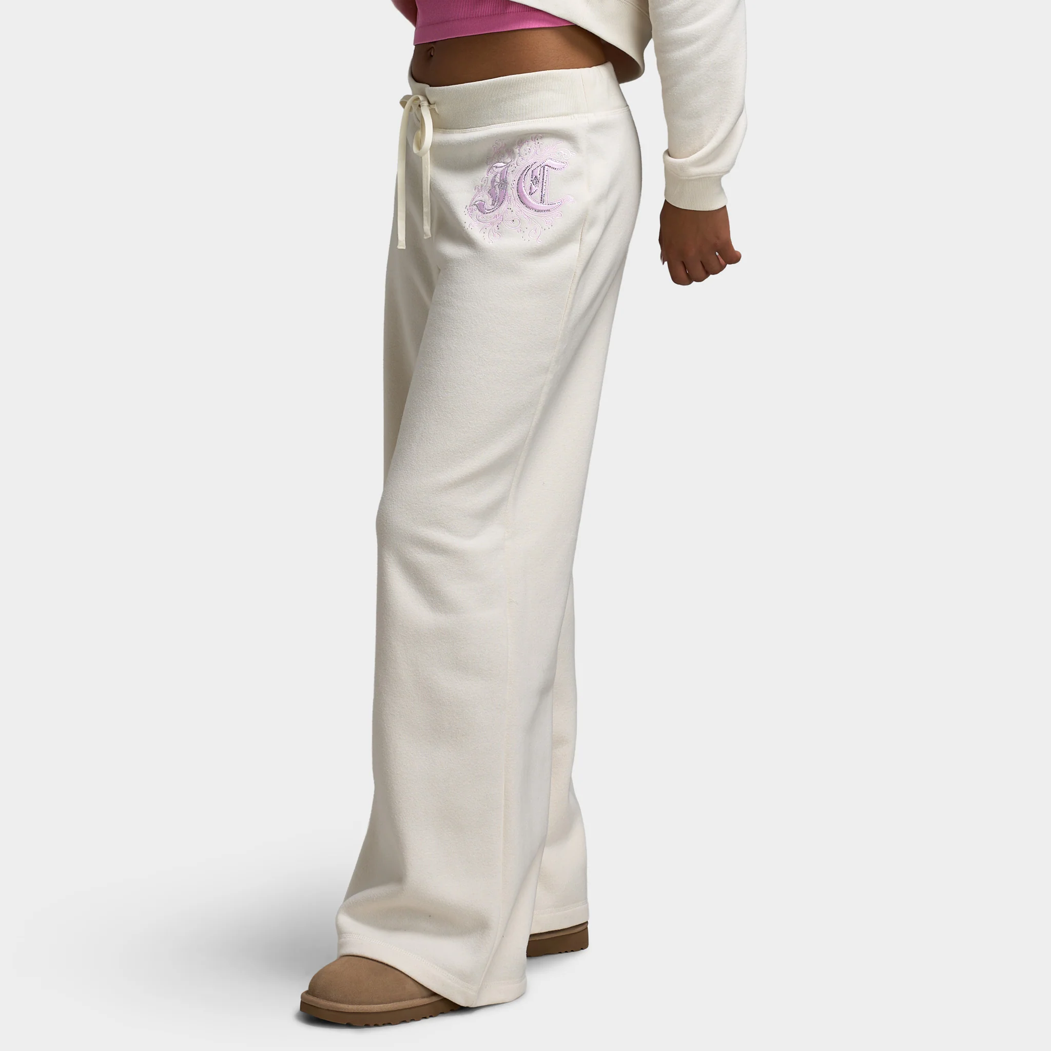 Juicy Couture Wide Leg Track Pant With Script Hotfix Cloud / Cherry Blossom - Image 4