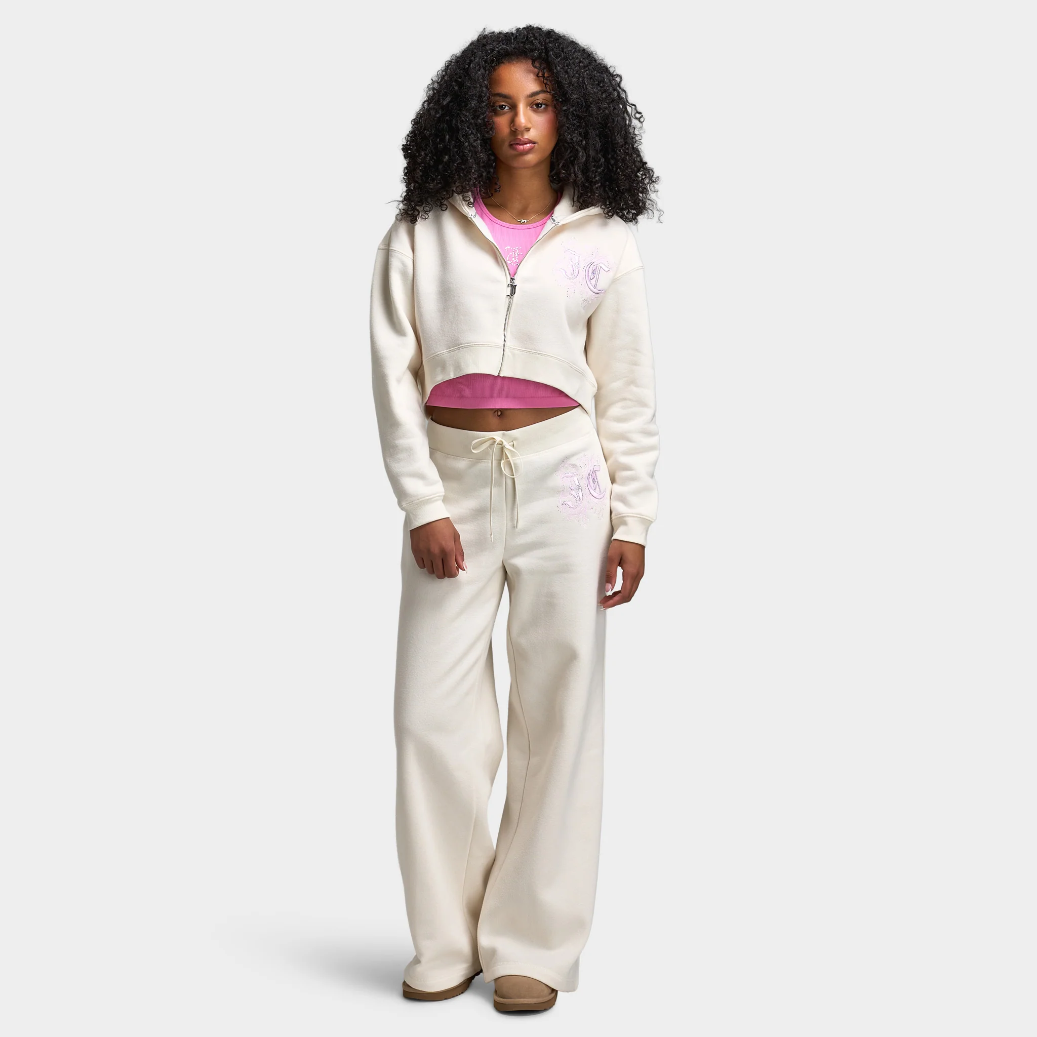 Juicy Couture Wide Leg Track Pant With Script Hotfix Cloud / Cherry Blossom - Image 6