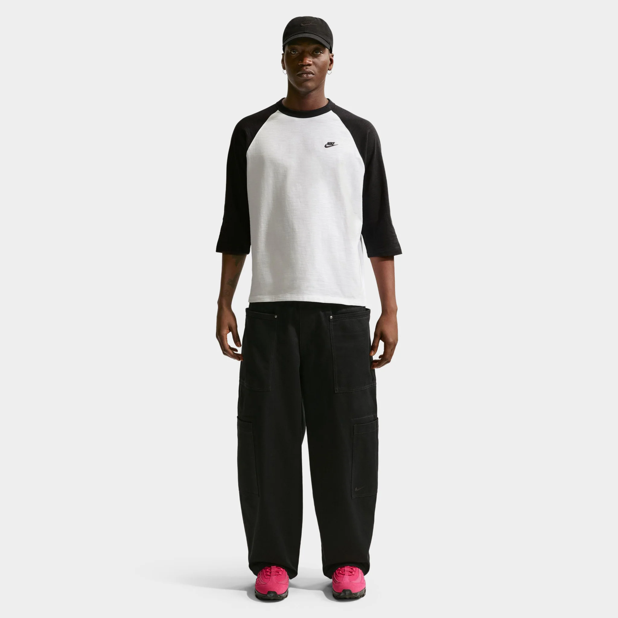 Nike Sportswear Club 3/4 Sleeve Raglan Top Black / White - Image 2